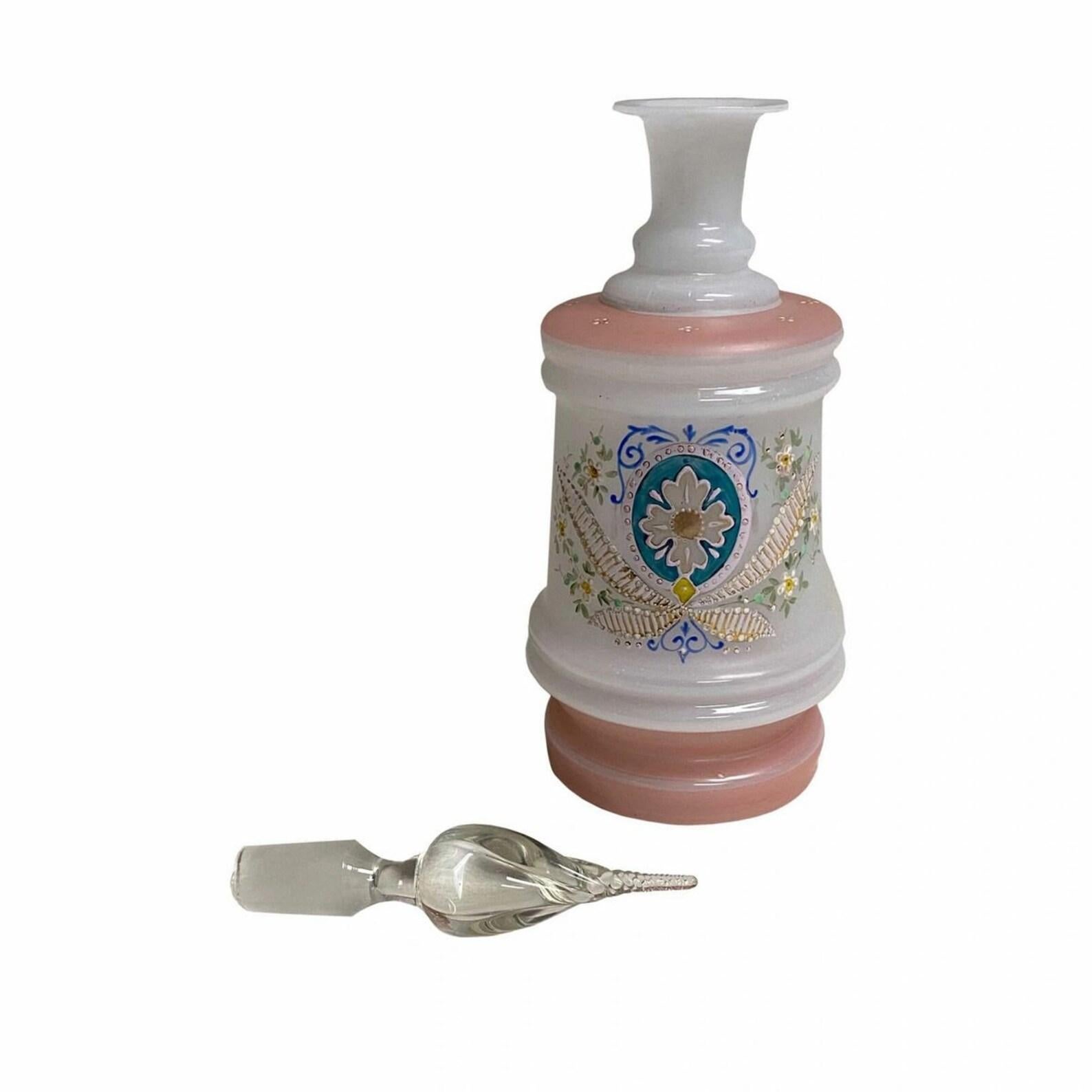 Pink Opaline Hand Painted Decanter  In Good Condition For Sale In Clearwater, FL