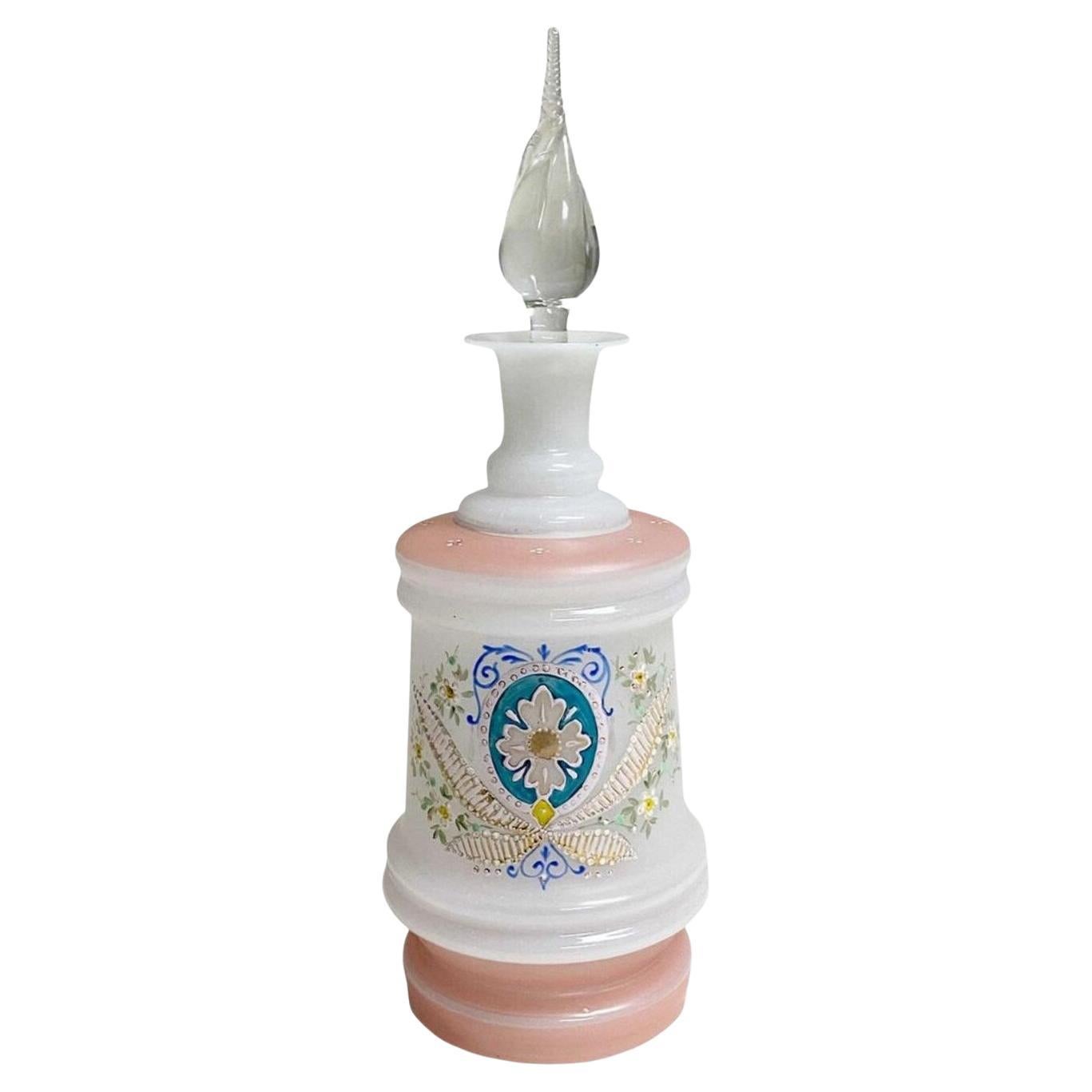 Pink Opaline Hand Painted Decanter  For Sale