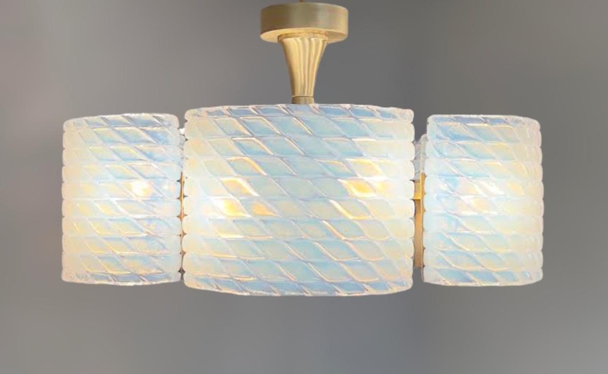 Brass Opaline Diamante Chandelier by Fabio Ltd For Sale