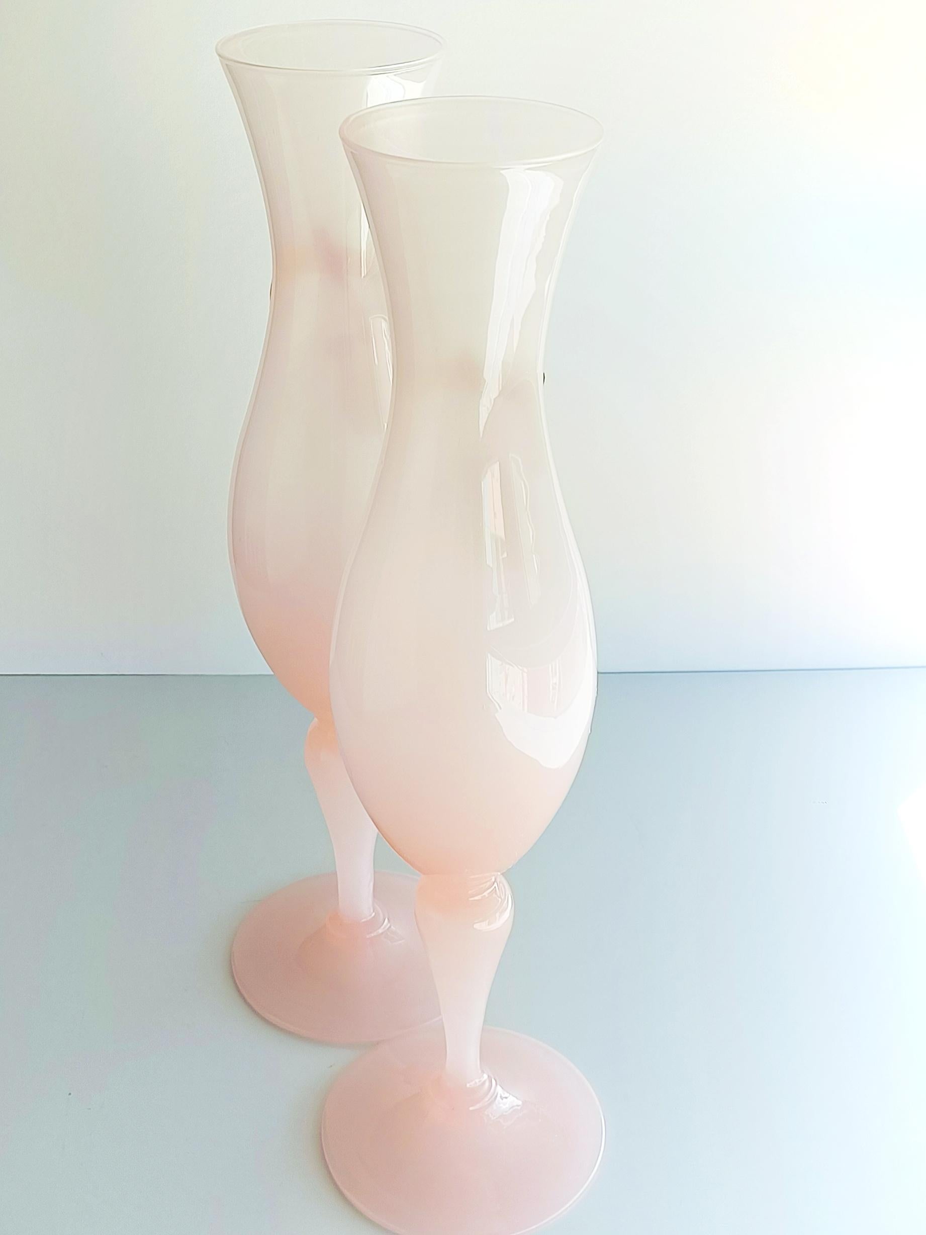 Mid-Century Modern French Style Opaline Florence Glass Pair of Mid Century Cup-Vases, 1950s For Sale