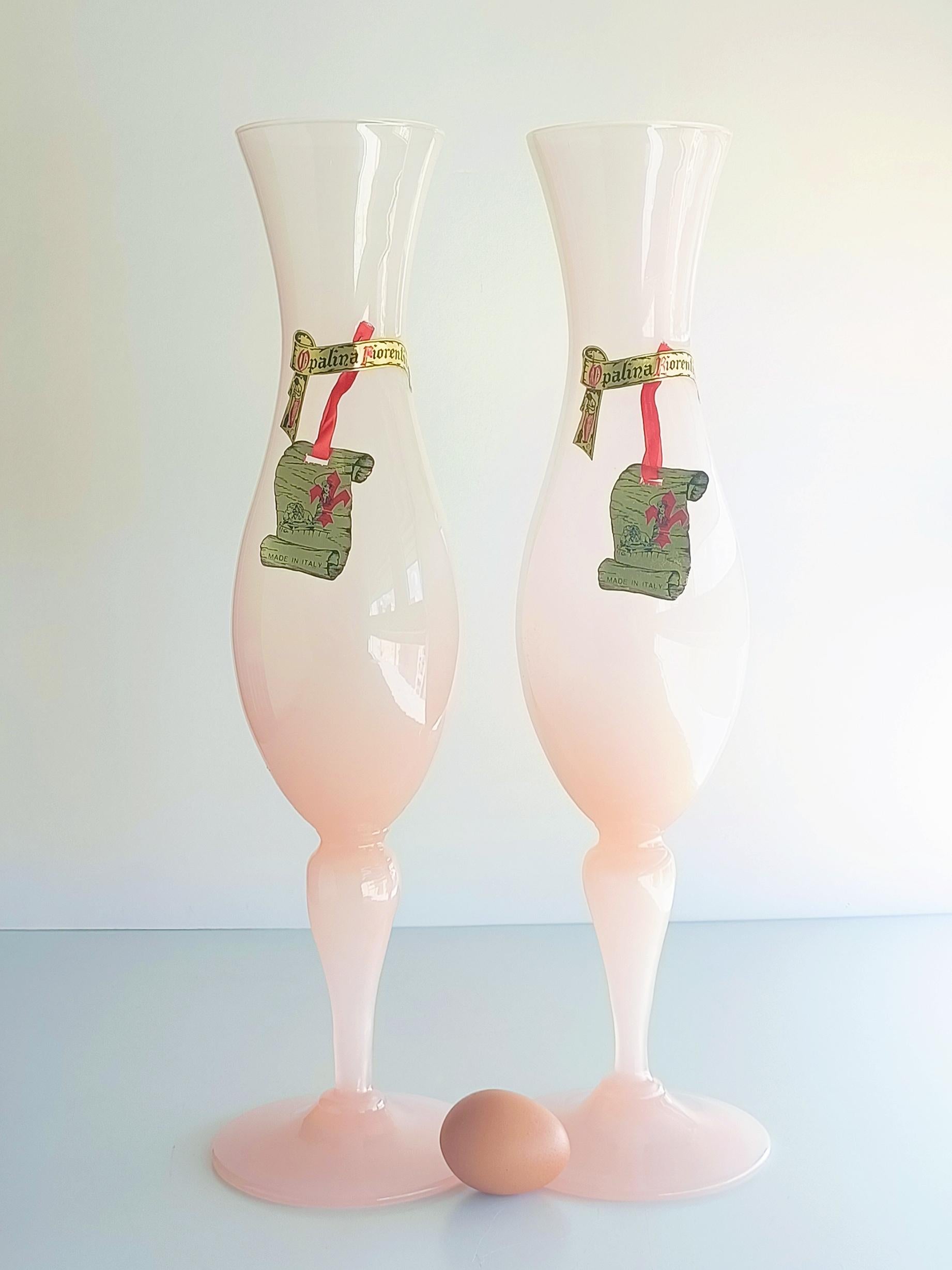 Opaline Glass French Style Opaline Florence Glass Pair of Mid Century Cup-Vases, 1950s For Sale