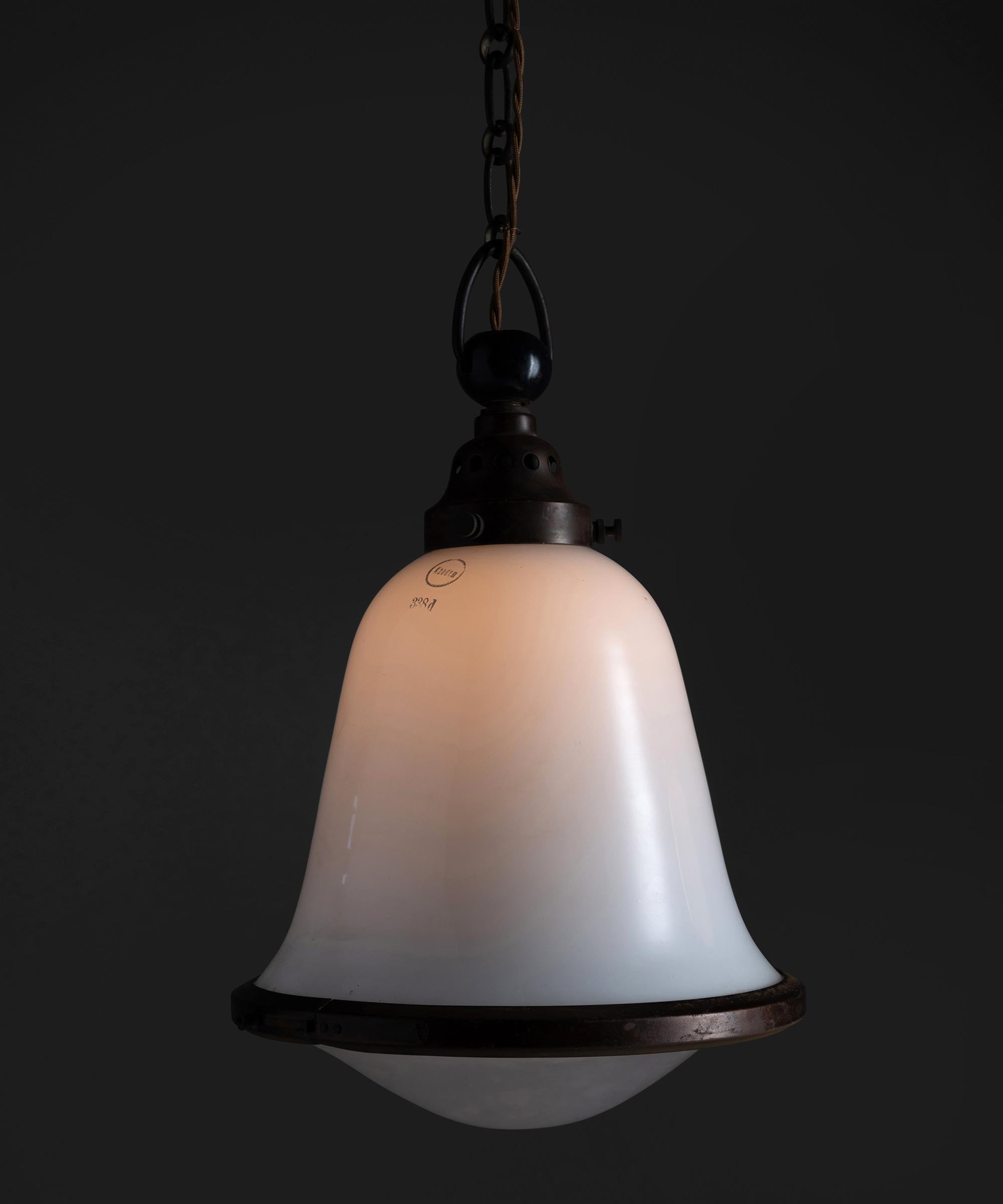 Opaline & Frosted Glass Pendant by Kandem, Germany circa 1930 In Good Condition In Culver City, CA
