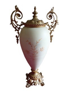Opaline Glass 19th Century Lidded Two Handled Large Vase