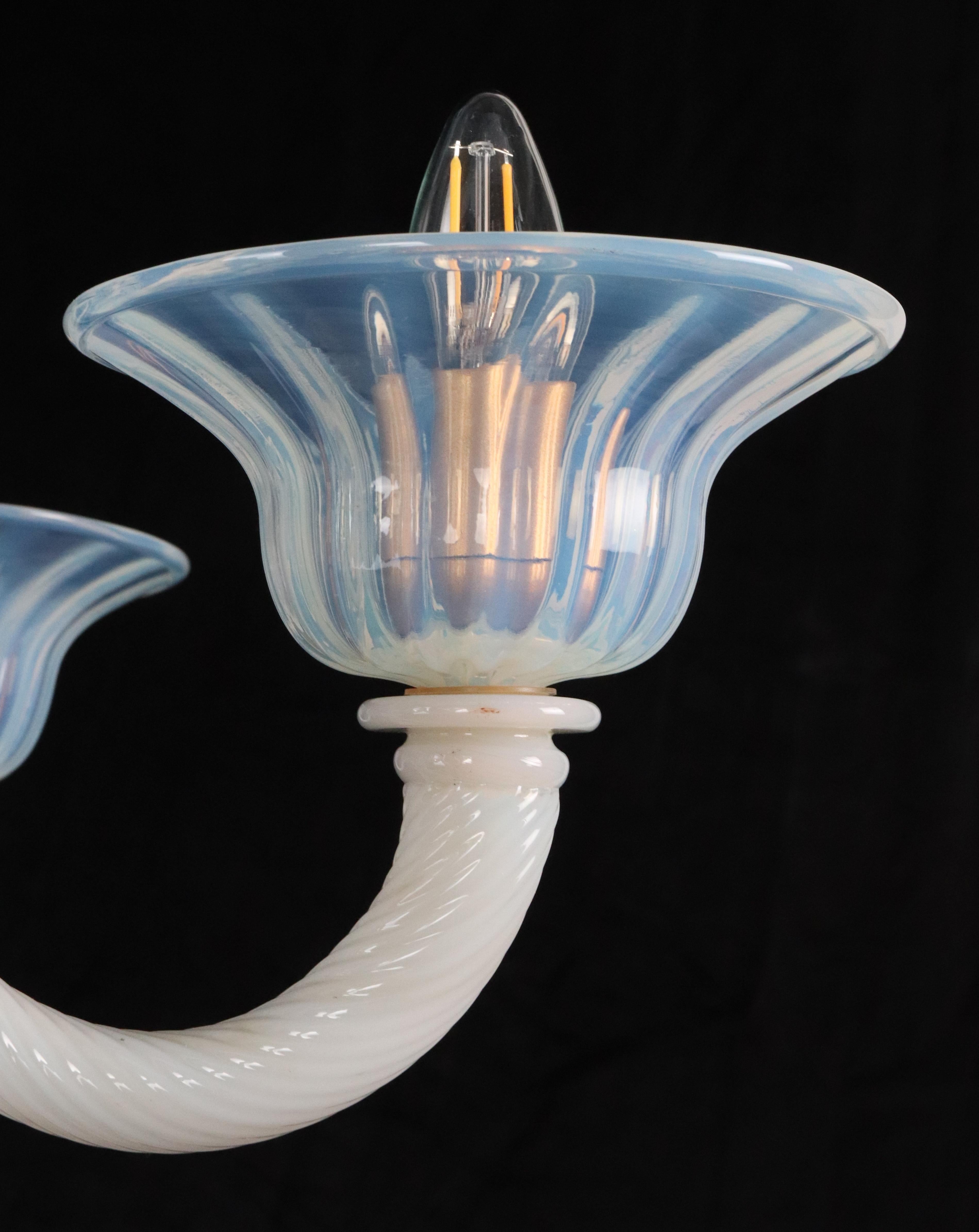 Opaline Glass 6 Arm Murano Up & Down Curls Chandelier For Sale 5