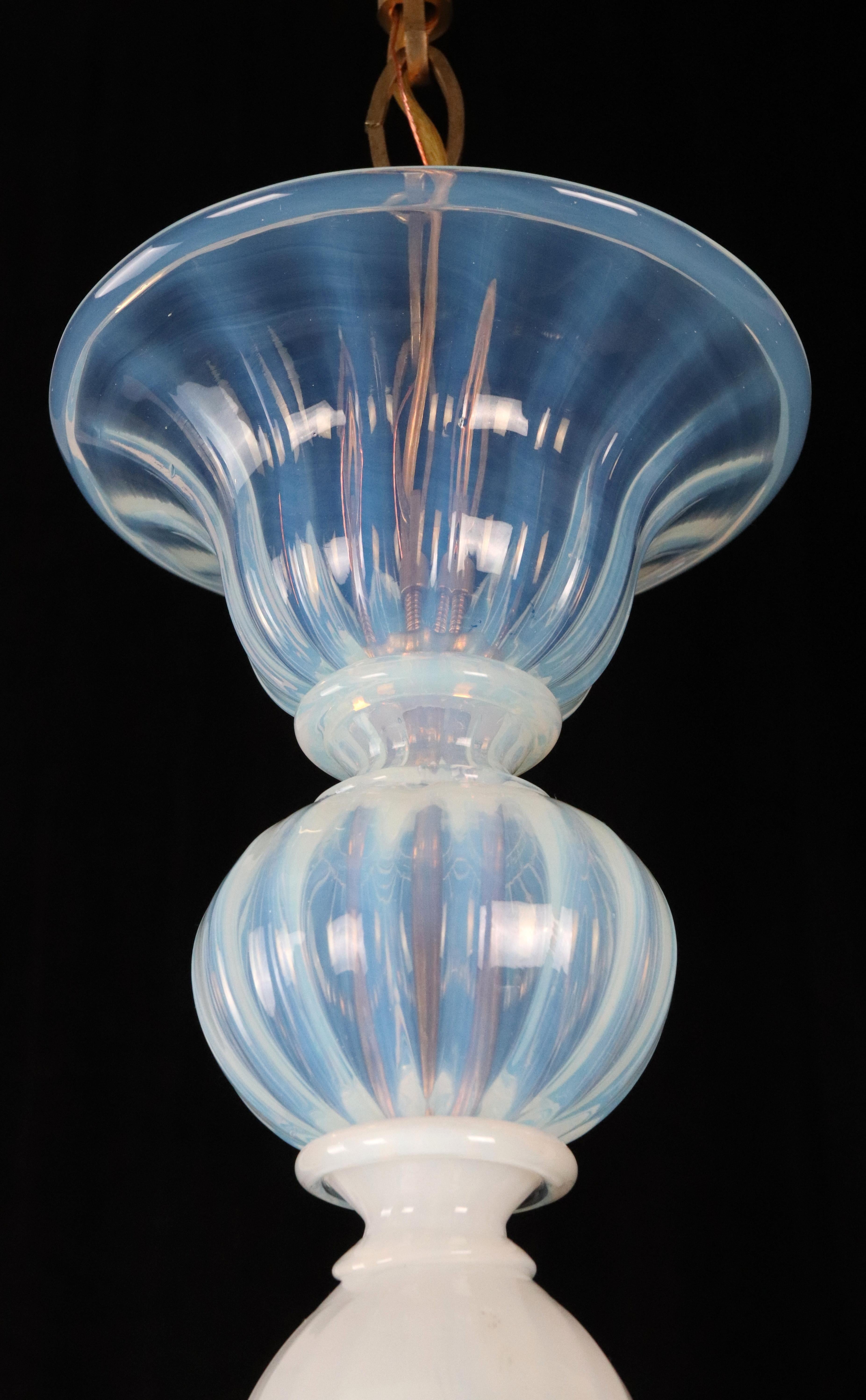 Opaline Glass 6 Arm Murano Up & Down Curls Chandelier For Sale 7