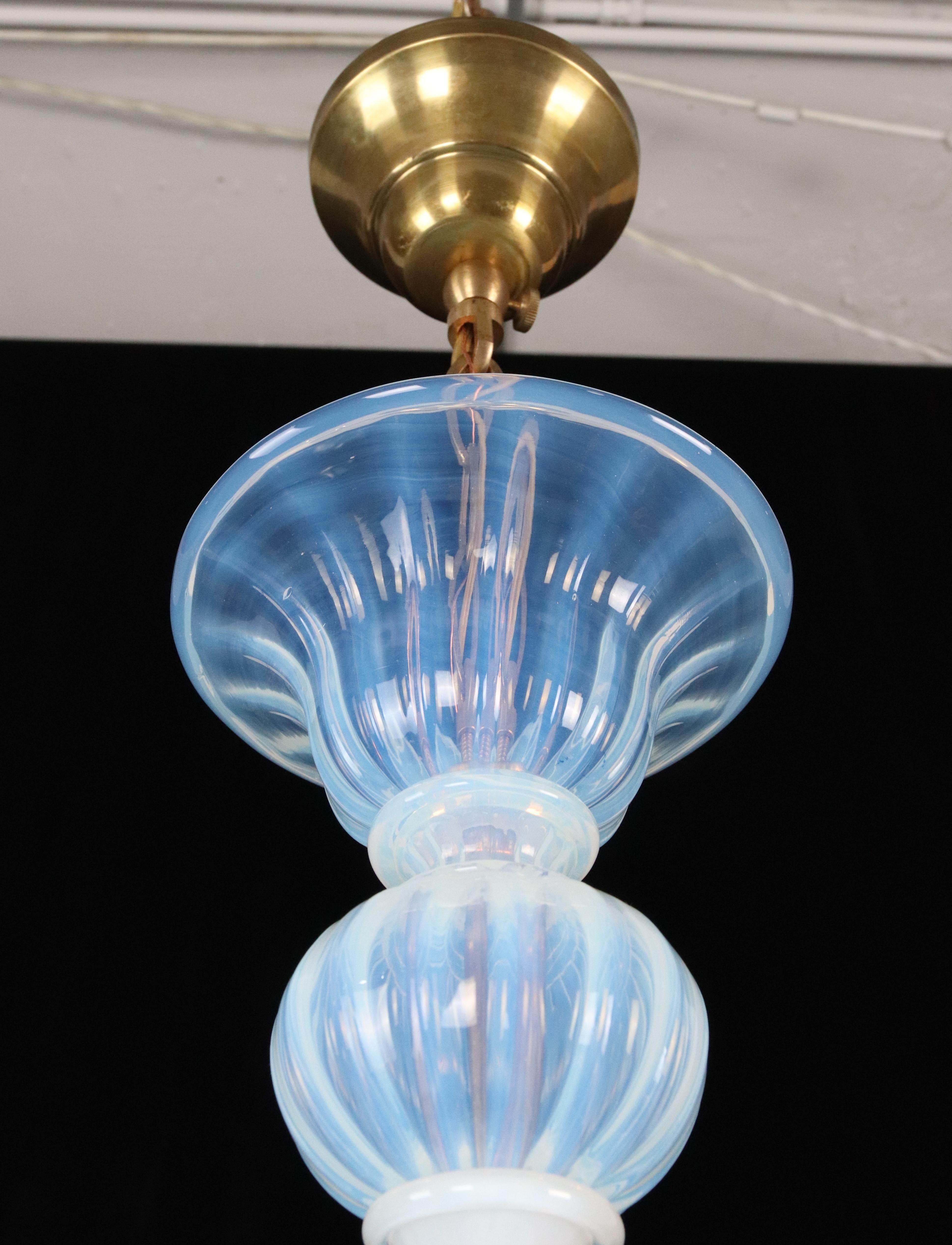 Opaline Glass 6 Arm Murano Up & Down Curls Chandelier For Sale 8