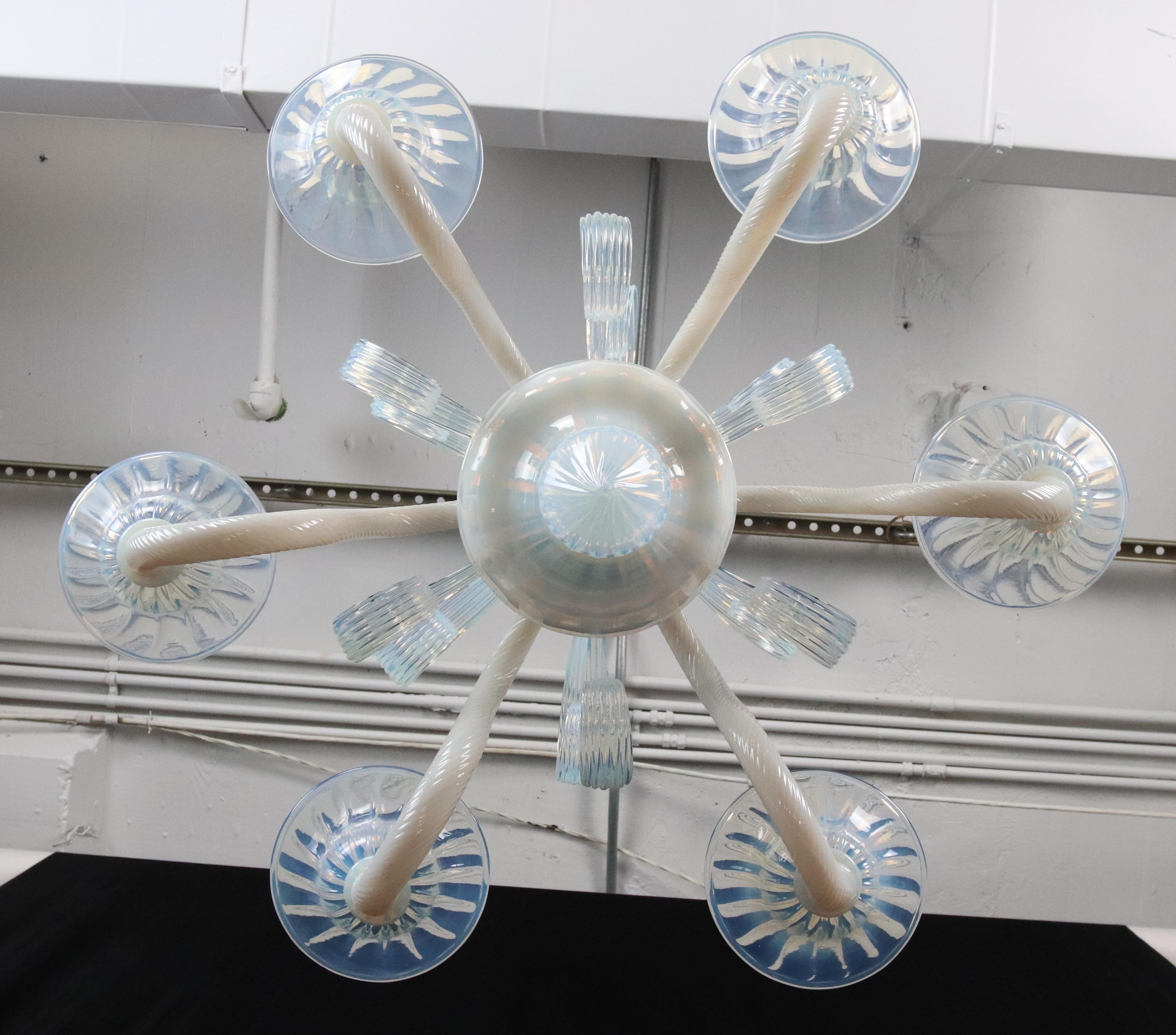 Opaline Glass 6 Arm Murano Up & Down Curls Chandelier For Sale 9