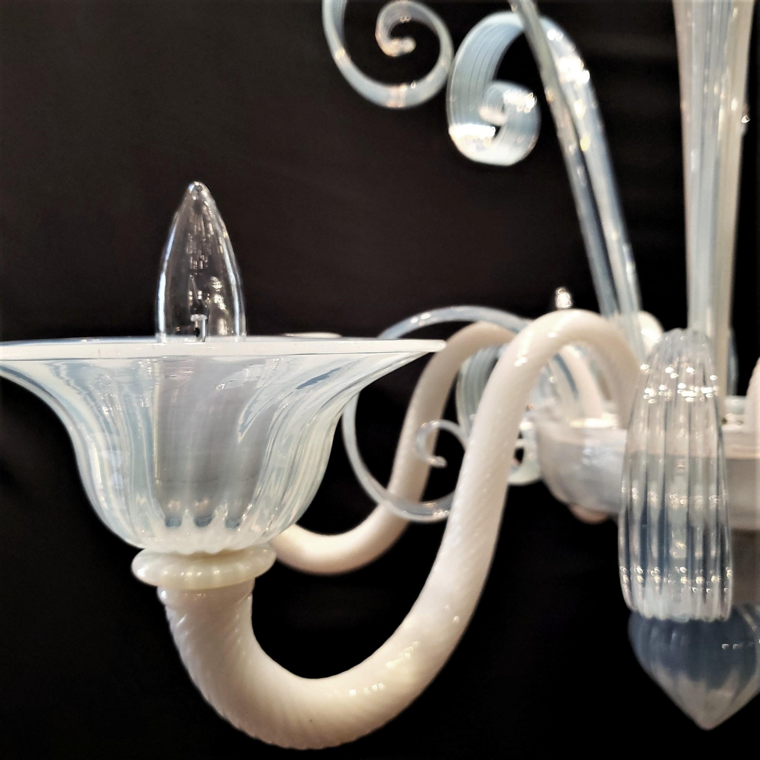Hand-Crafted Opaline Glass 6 Arm Murano Up & Down Curls Chandelier For Sale