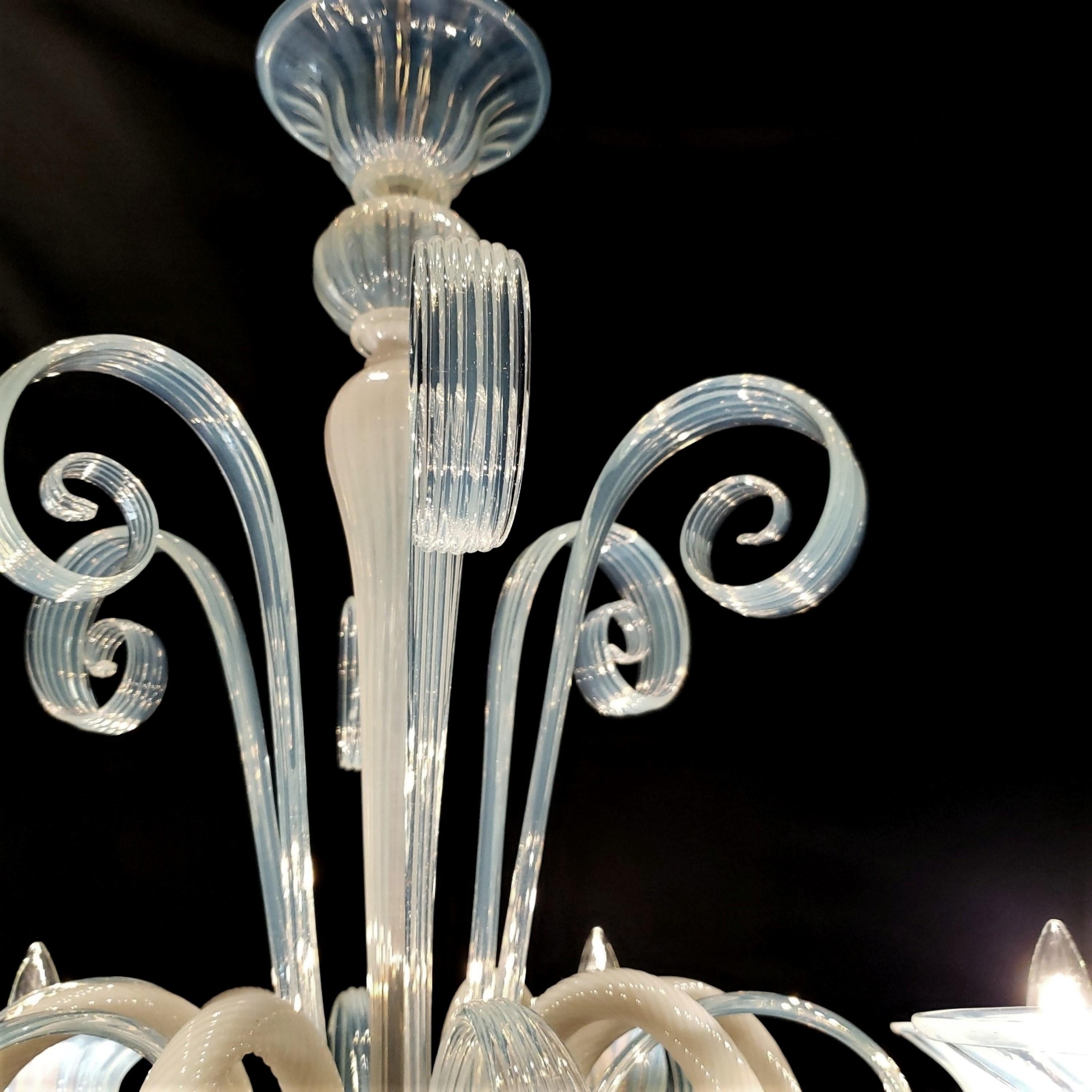 Opaline Glass 6 Arm Murano Up & Down Curls Chandelier In Good Condition For Sale In New York, NY