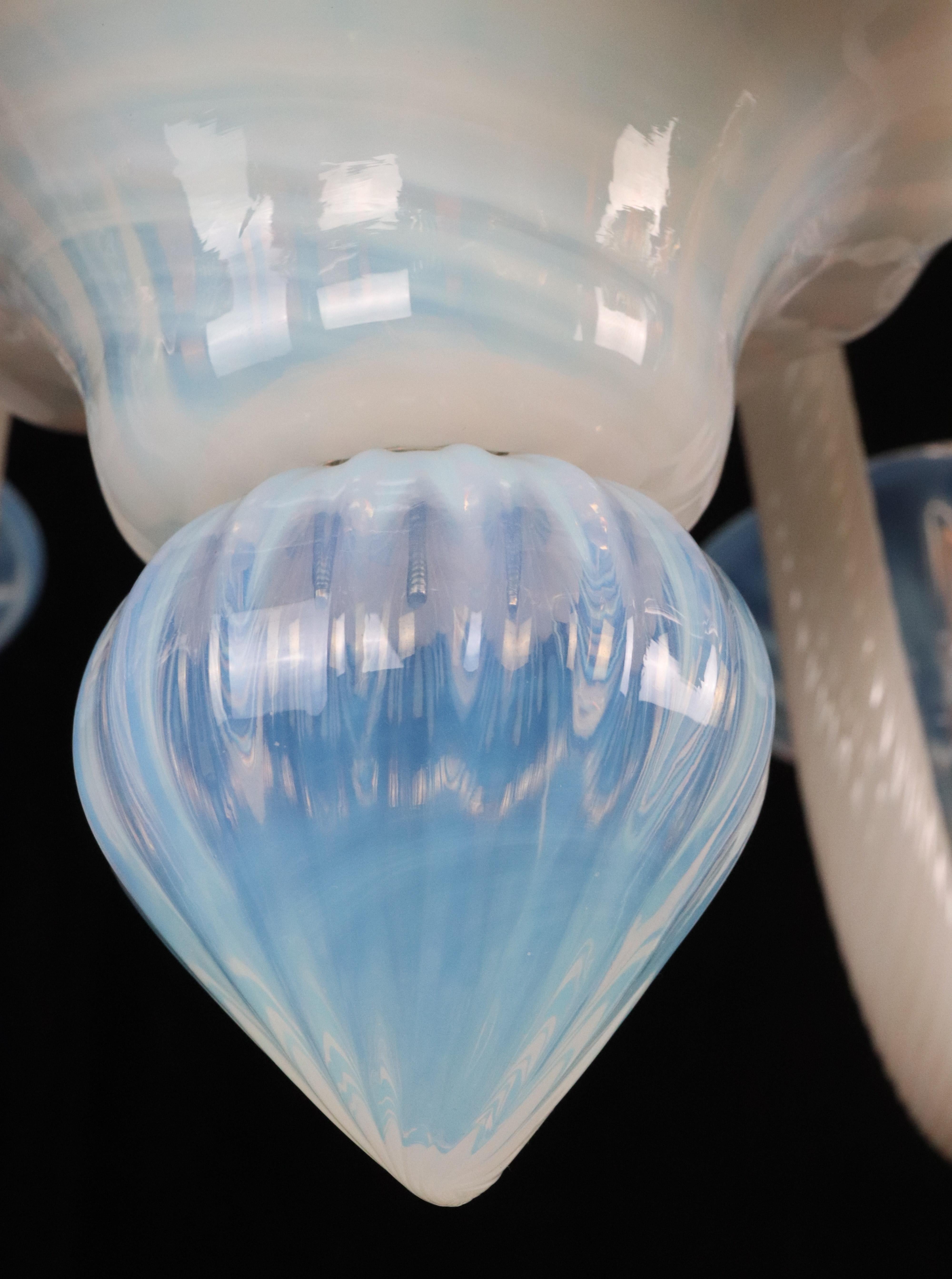 Opaline Glass 6 Arm Murano Up & Down Curls Chandelier For Sale 1