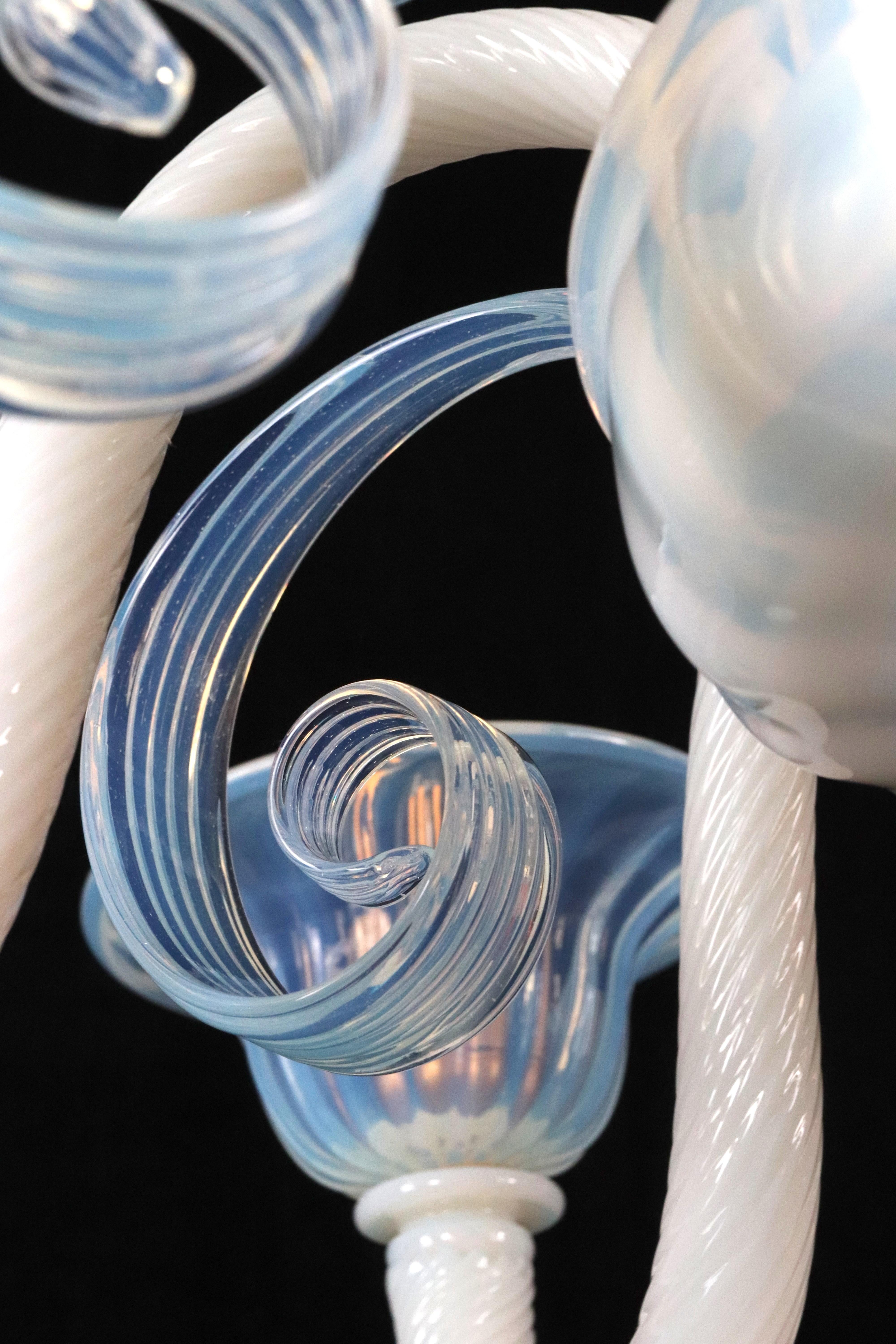 Opaline Glass 6 Arm Murano Up & Down Curls Chandelier For Sale 2