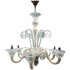Lámpara de cristal opalino de Murano de 6 brazos Up & Down Curls