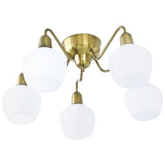 Opaline Glass and Brass Ceiling Lamp by Hans Bergström for Ateljé Lyktan