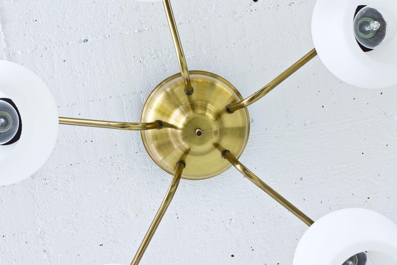 Opaline Glass and Brass Ceiling Lamp by Hans Bergström In Good Condition In Stockholm, SE