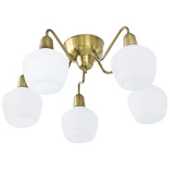 Opaline Glass and Brass Ceiling Lamp by Hans Bergström