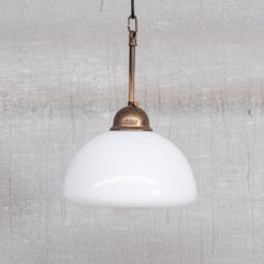 Opaline Glass and Brass Mid-Century Pendant Light