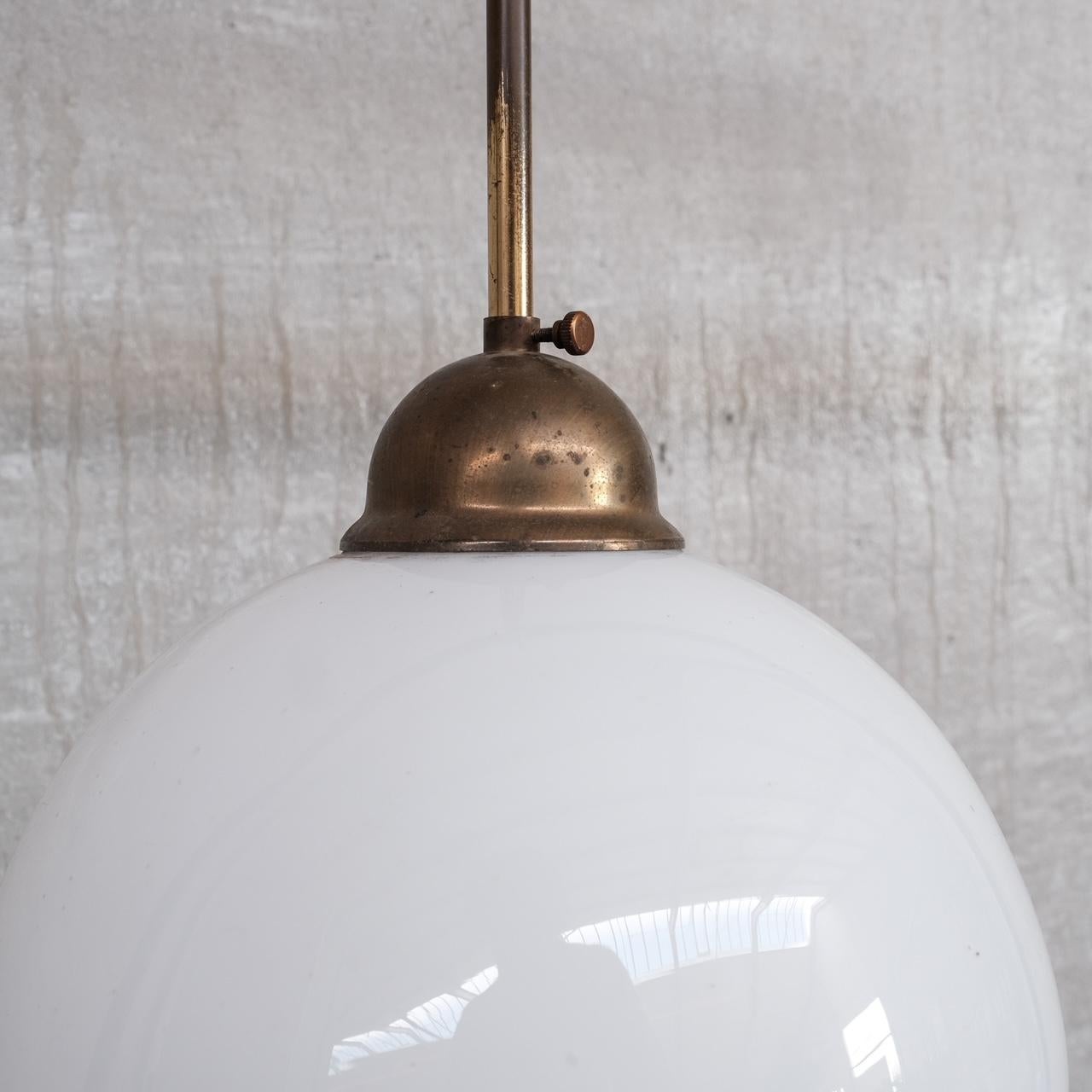 Opaline Glass and Brass Mid-Century Pendant Light In Good Condition For Sale In London, GB