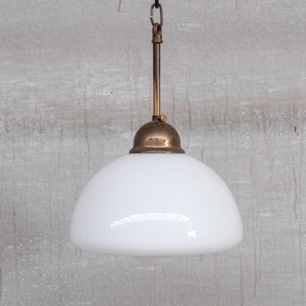 Opaline Glass and Brass Mid-Century Pendant Light For Sale 1