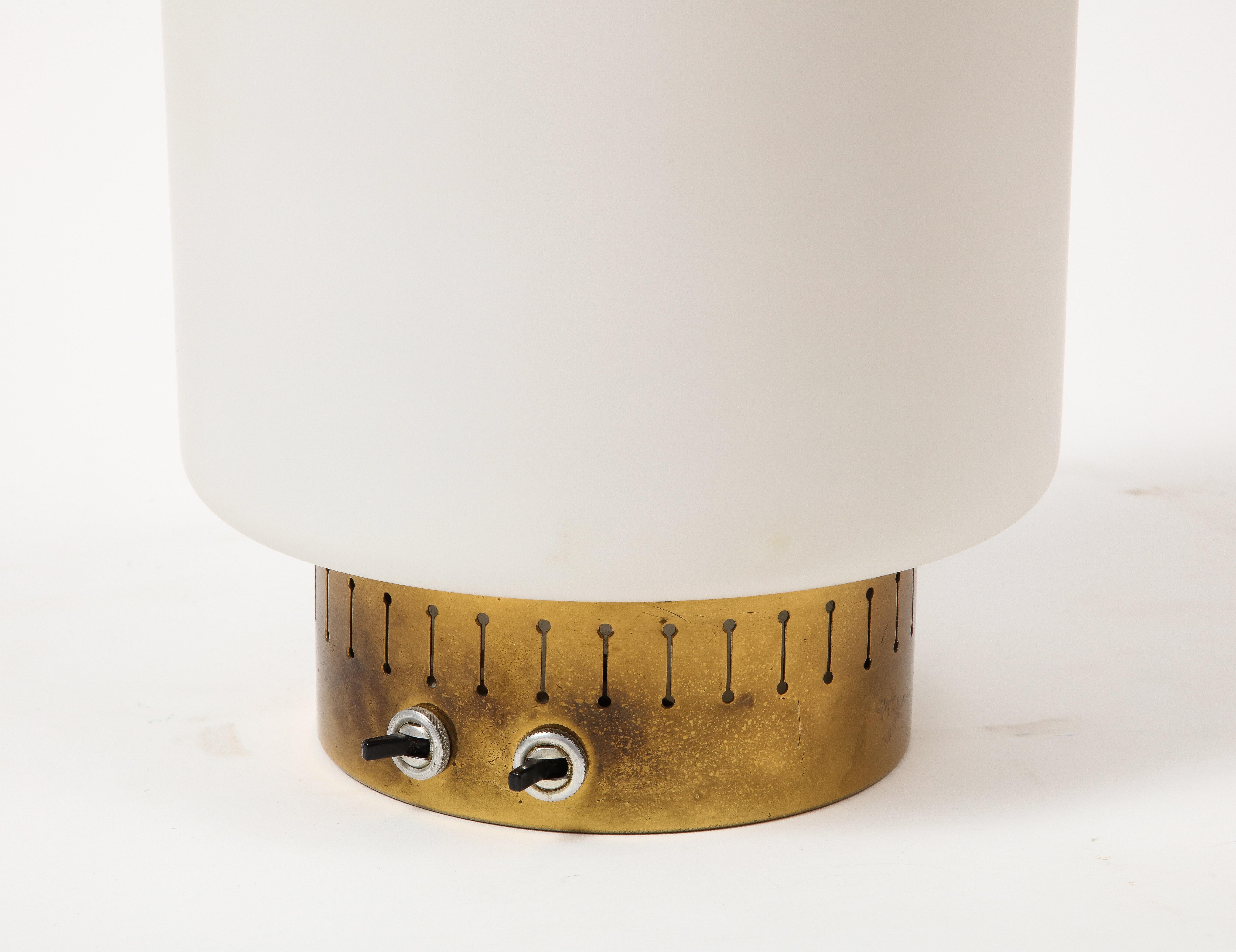 Opaline Glass and Brass Modernist Table Lamp by Stilnovo, Italy, c. 1950 For Sale 7