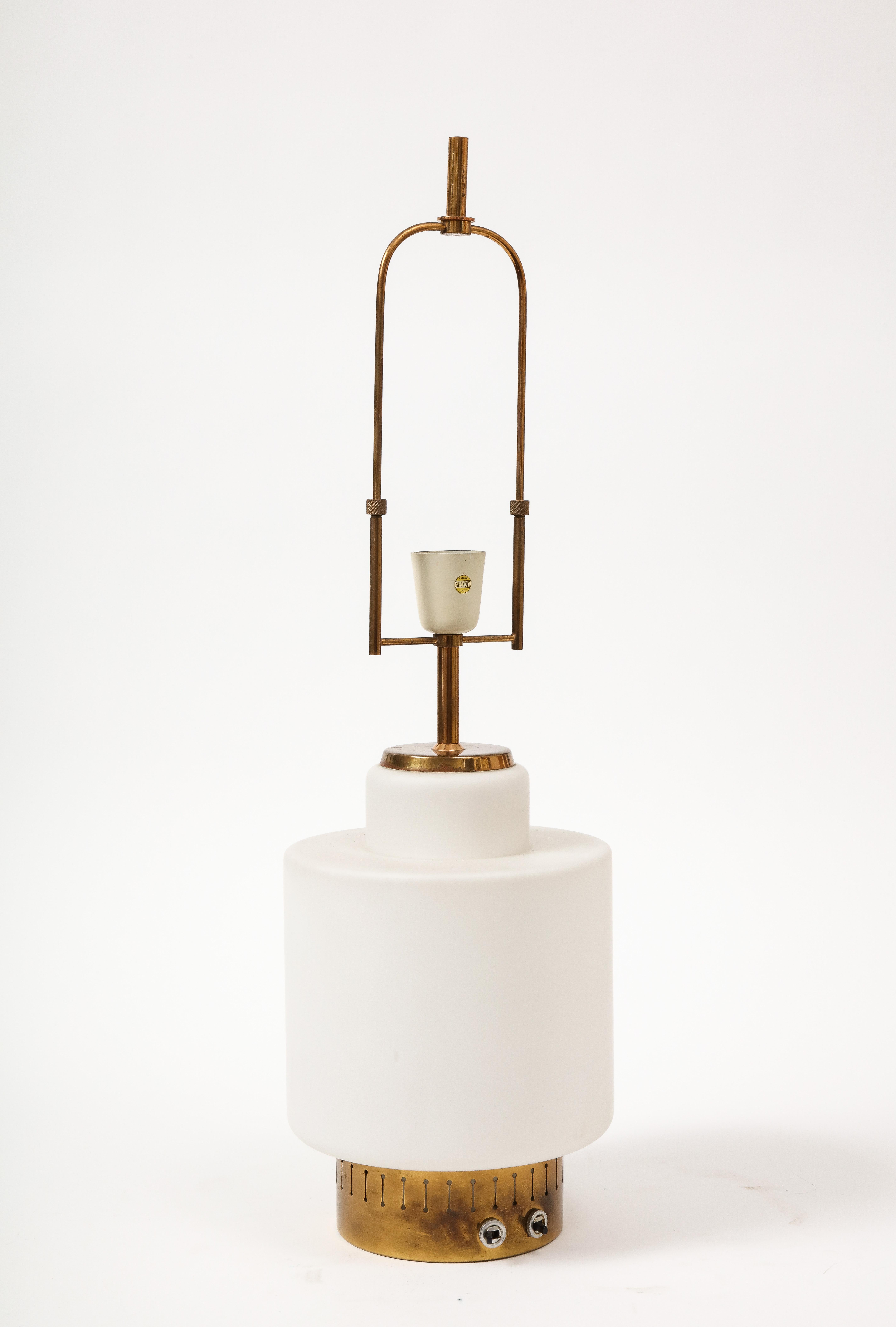 Opaline glass and brass modernist table lamp by Stilnovo.