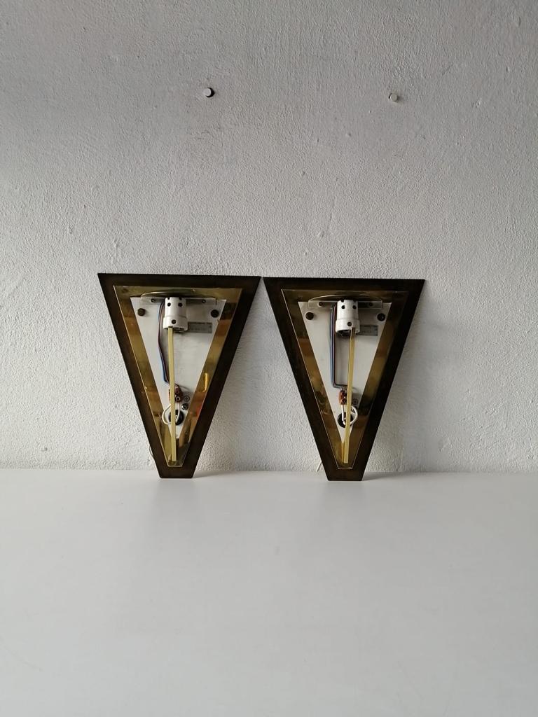 Opaline Glass and Brass Pair of Wall Lamps by Limburg, 1980s For Sale 5