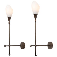 Opaline Glass and Brass Sconce, Italy, 21st Century