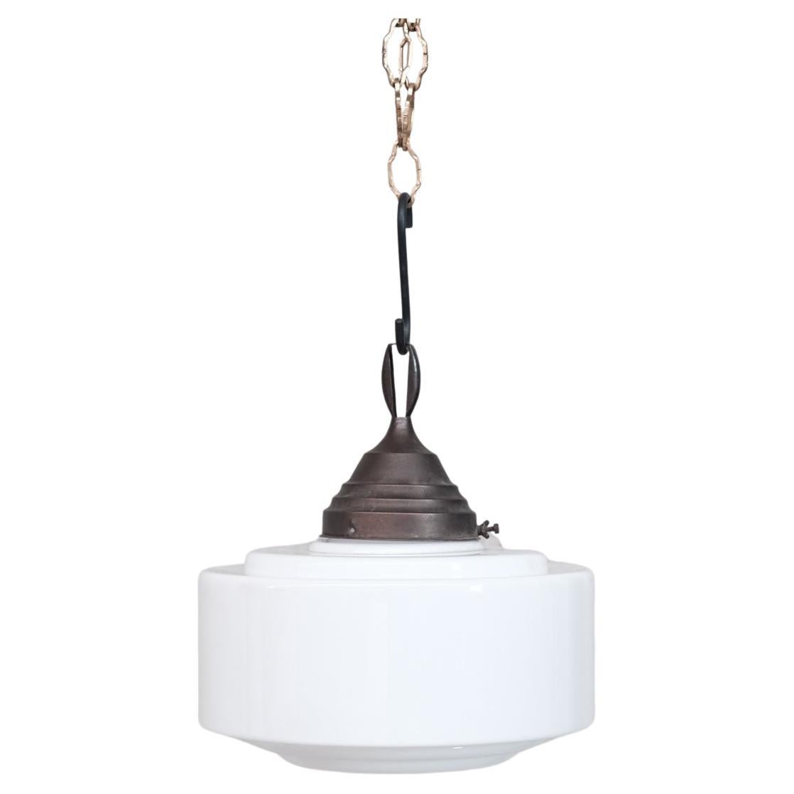 Opaline Glass and Brass Stepped Pendant Light For Sale