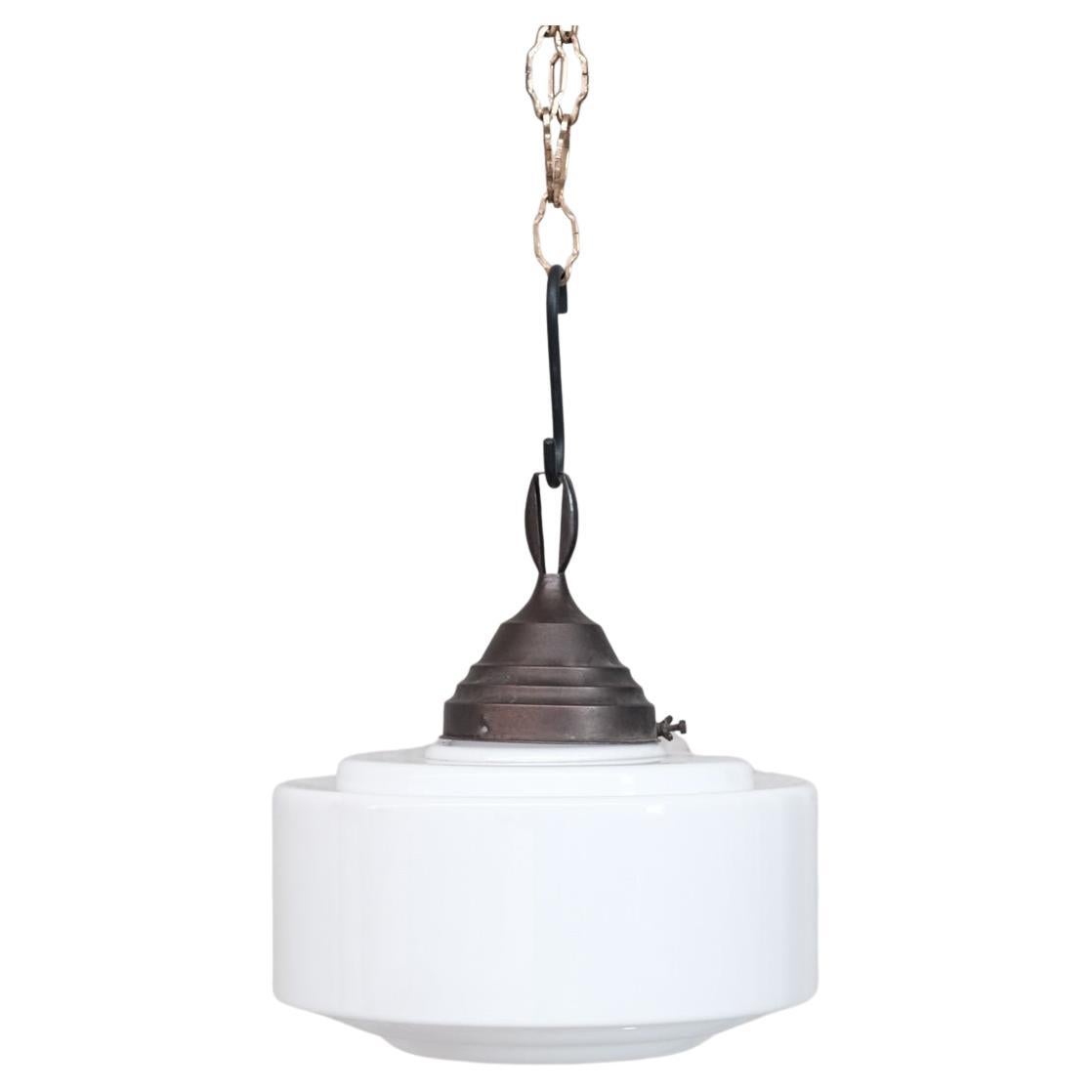 Opaline Glass and Brass Stepped Pendant Light