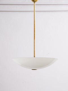 Opaline Glass and Brass Uplight Chandelier, Finland, 1950s
