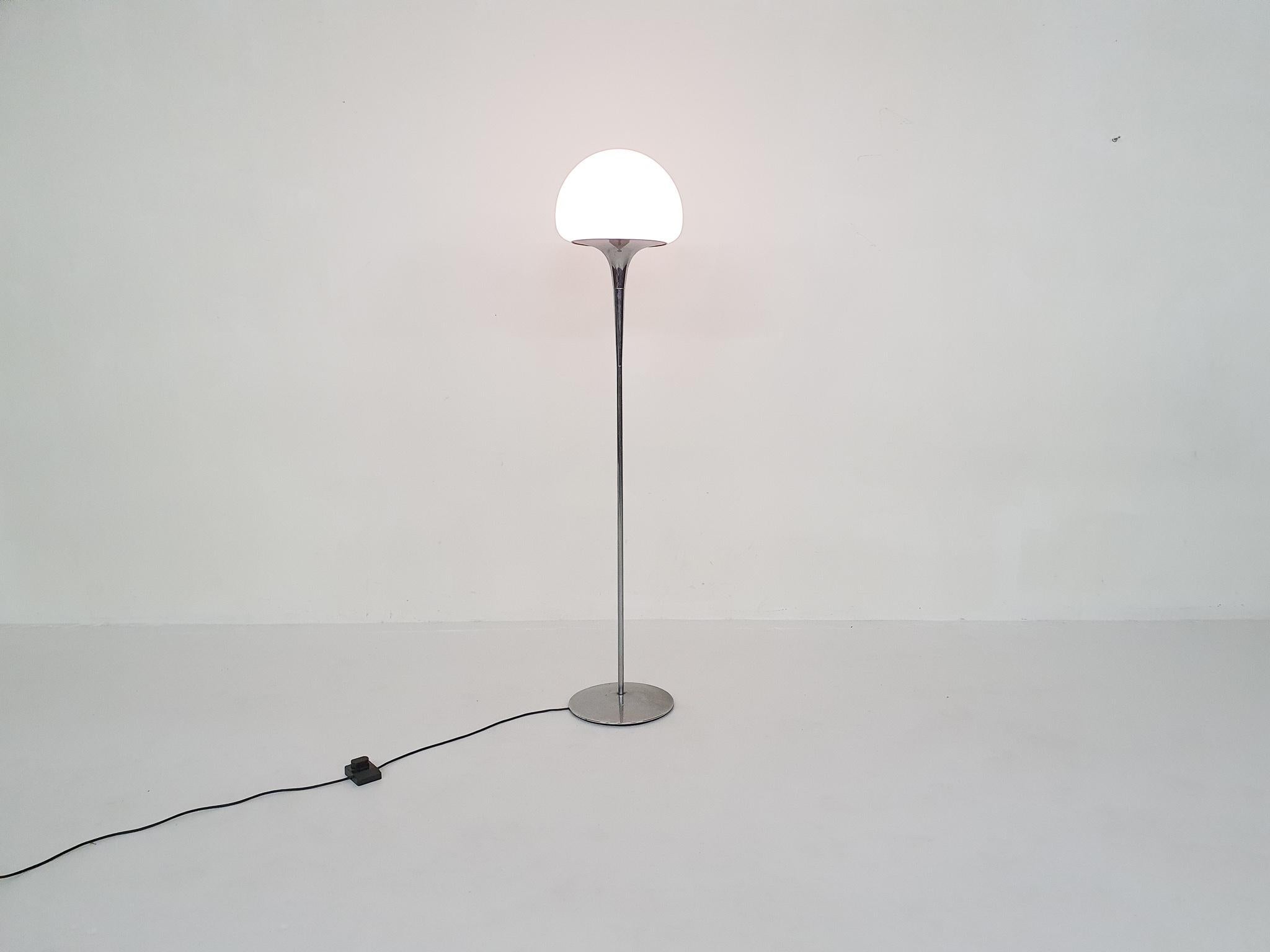 Italian Opaline Glass and Chrome Floor Lamp by Goffredo Reggiani, Italy 1960's For Sale