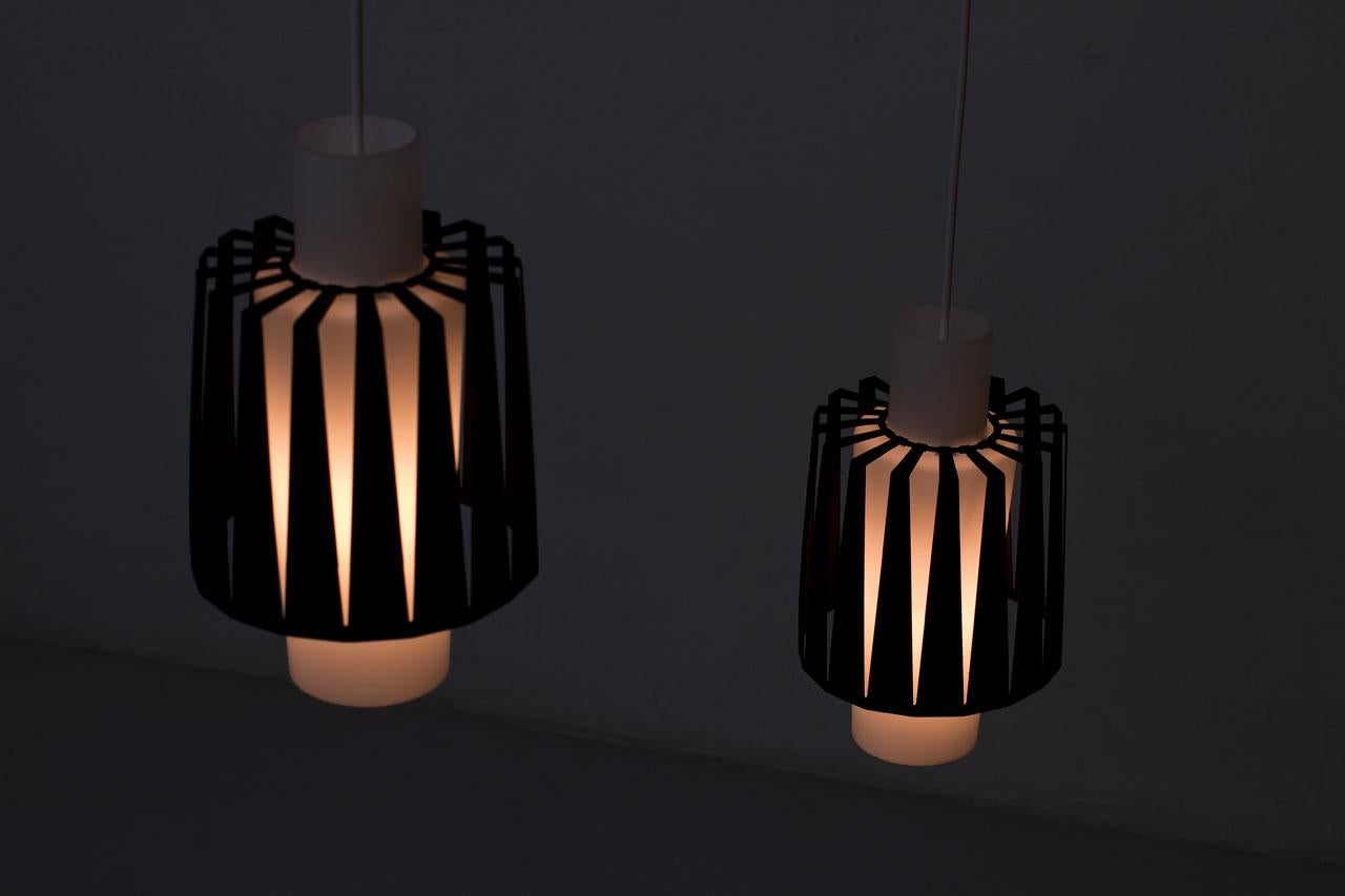Opaline Glass and Metal Pendant Lamps by ASEA, Sweden, 1950s 5