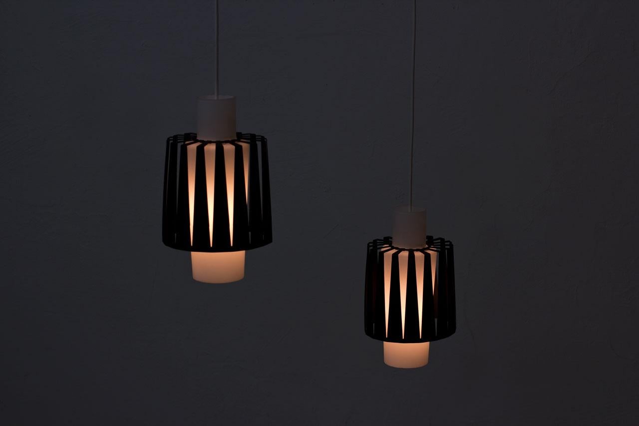 Opaline Glass and Metal Pendant Lamps by ASEA, Sweden, 1950s 3
