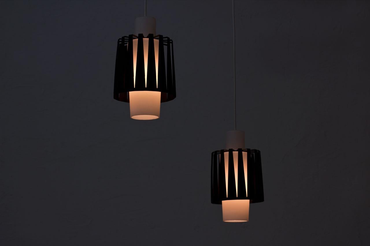 Opaline Glass and Metal Pendant Lamps by ASEA, Sweden, 1950s 4