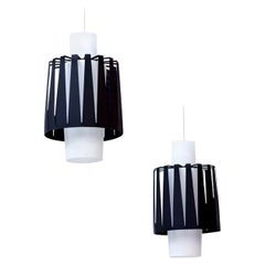 Opaline Glass and Metal Pendant Lamps by ASEA, Sweden, 1950s