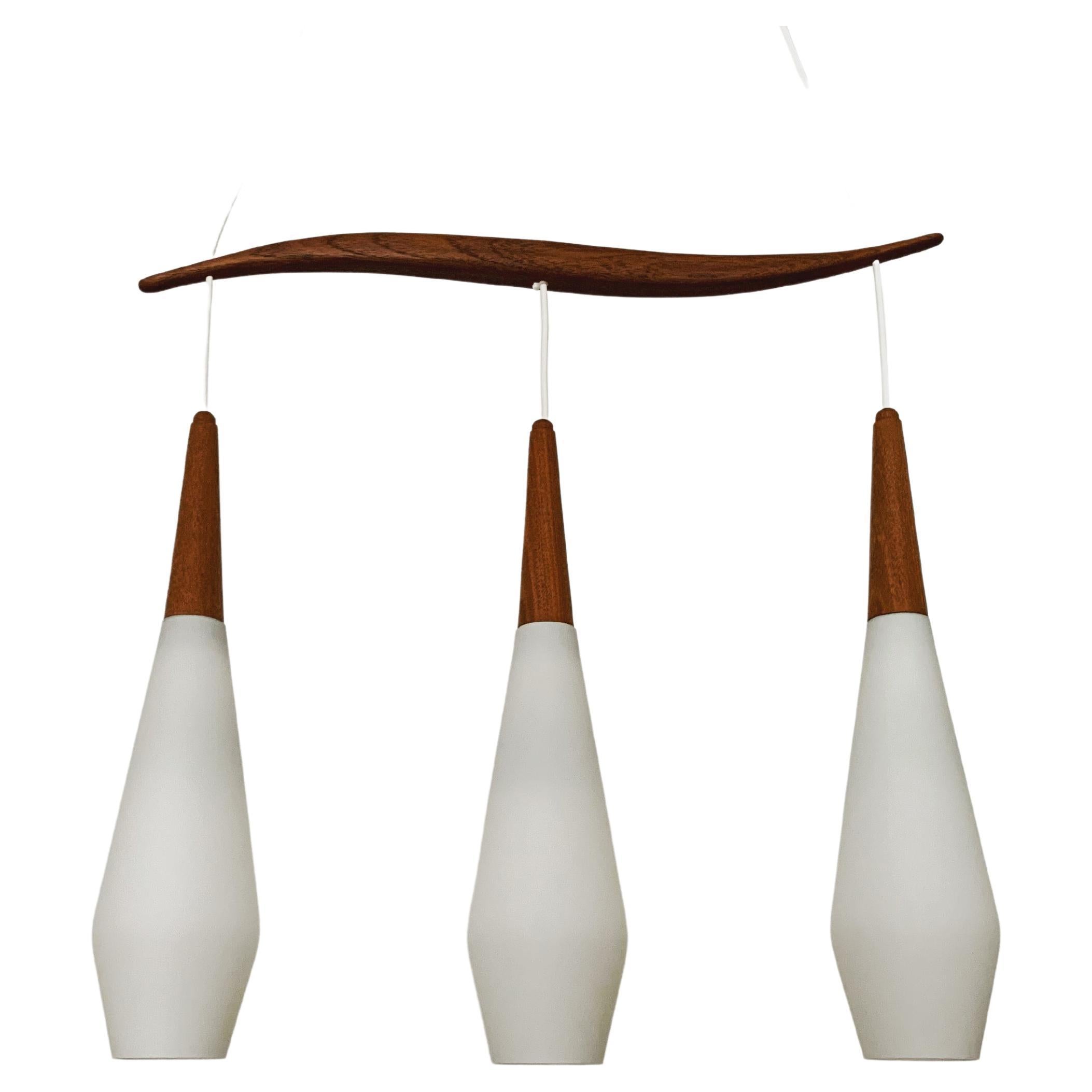 Opaline Glass and Teak Lamp For Sale