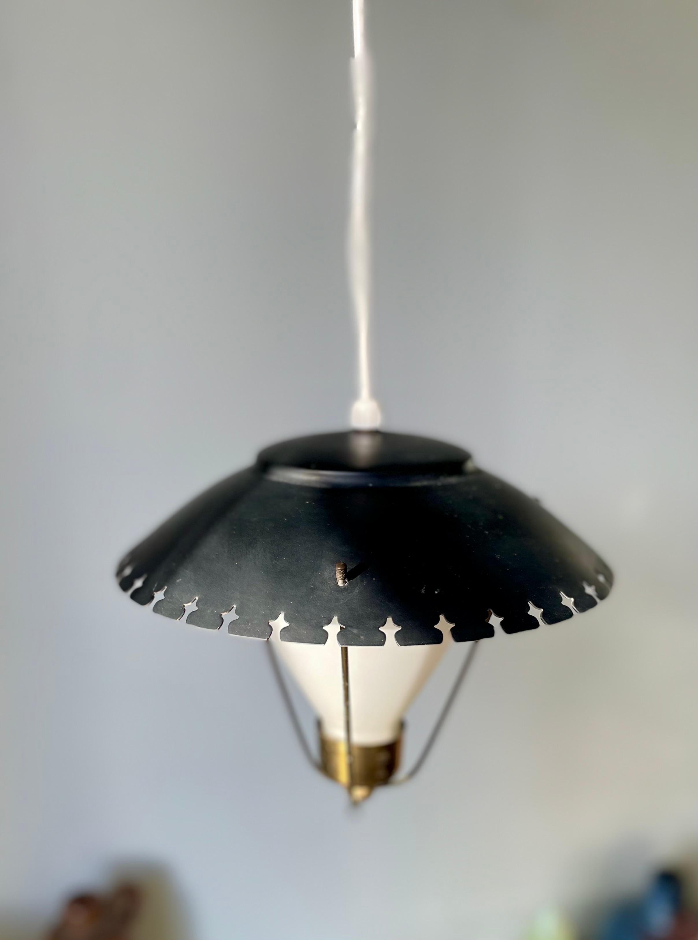 Bent Karlby Opaline Glass Black Roof Danish Modern Pendant, 1950s 5