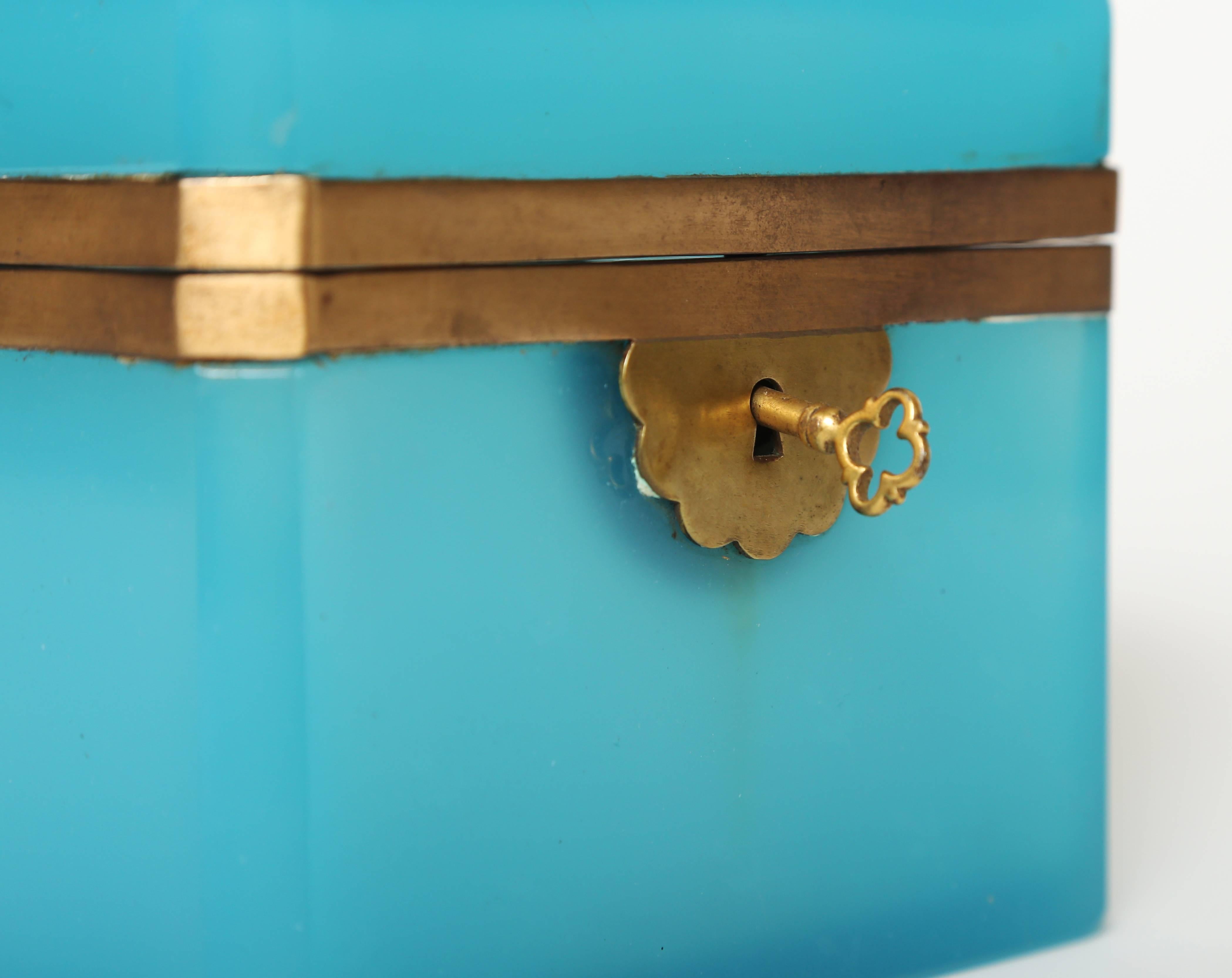 Gilt Opaline Glass Box with Key