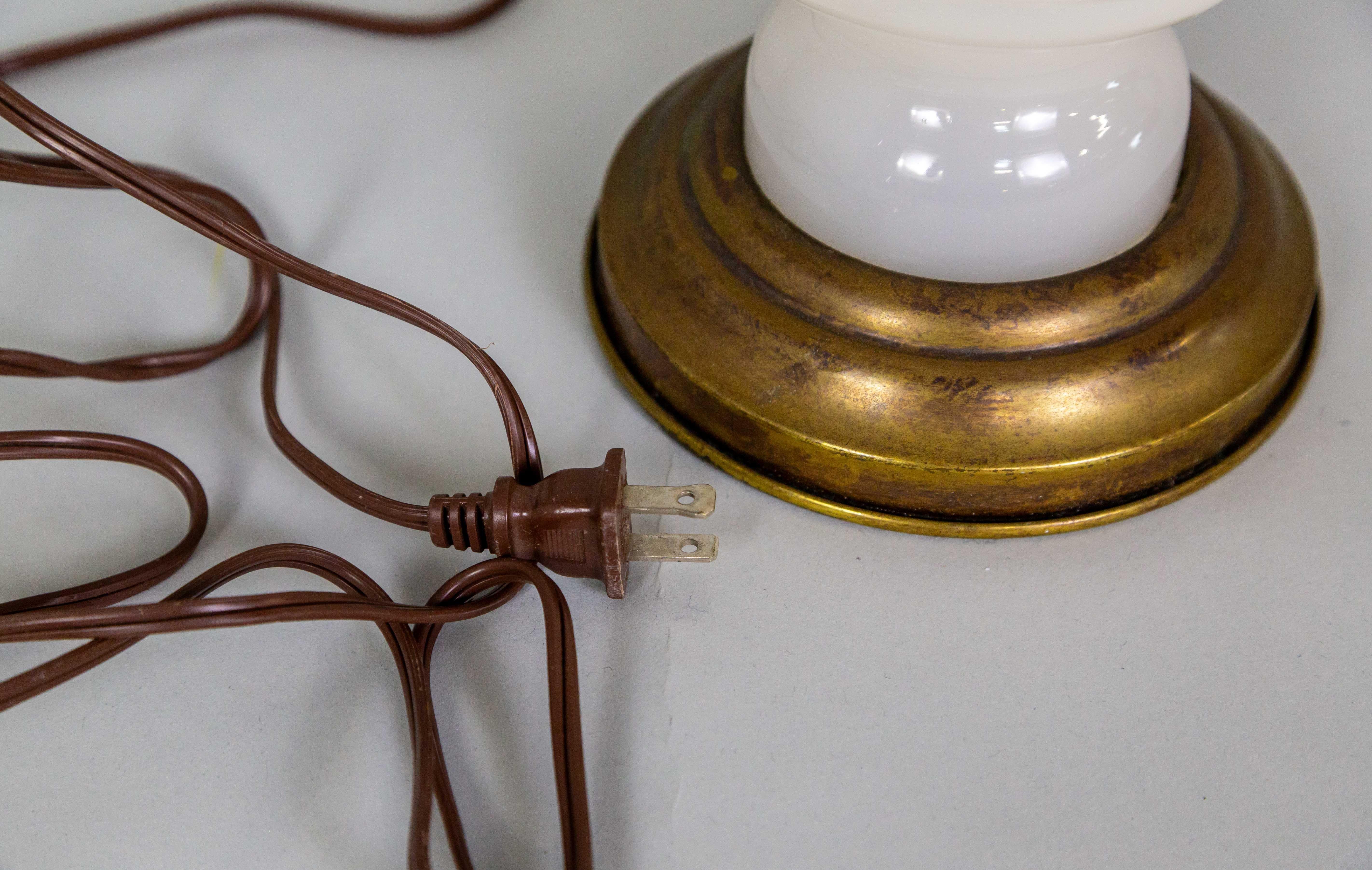 Opaline Glass & Brass Kerosine Style Table Lamp by Fredrick Cooper For Sale 6