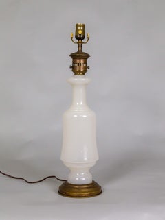Opaline Glass & Brass Kerosine Style Table Lamp by Fredrick Cooper