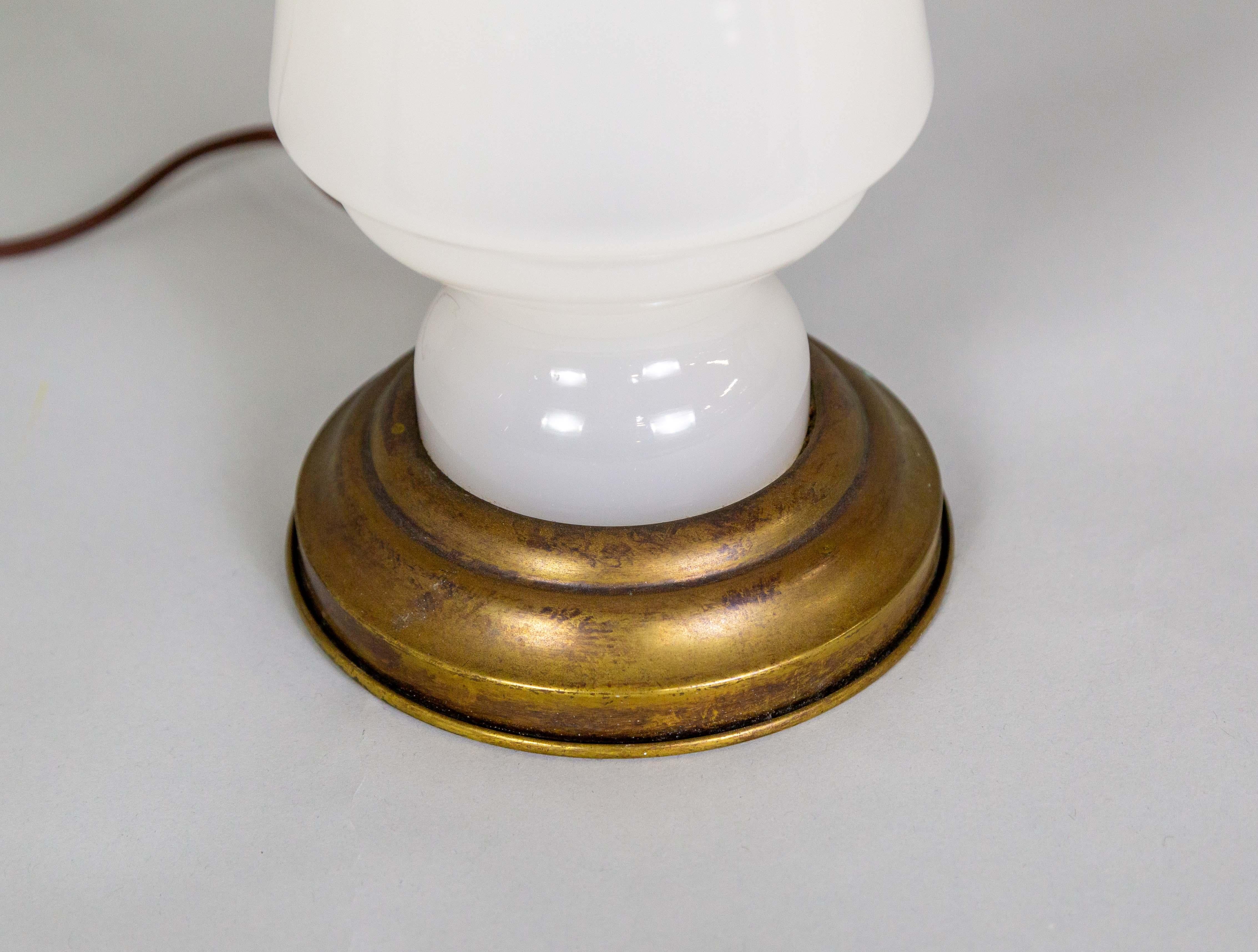 Opaline Glass & Brass Kerosine Style Table Lamp by Fredrick Cooper In Good Condition For Sale In San Francisco, CA
