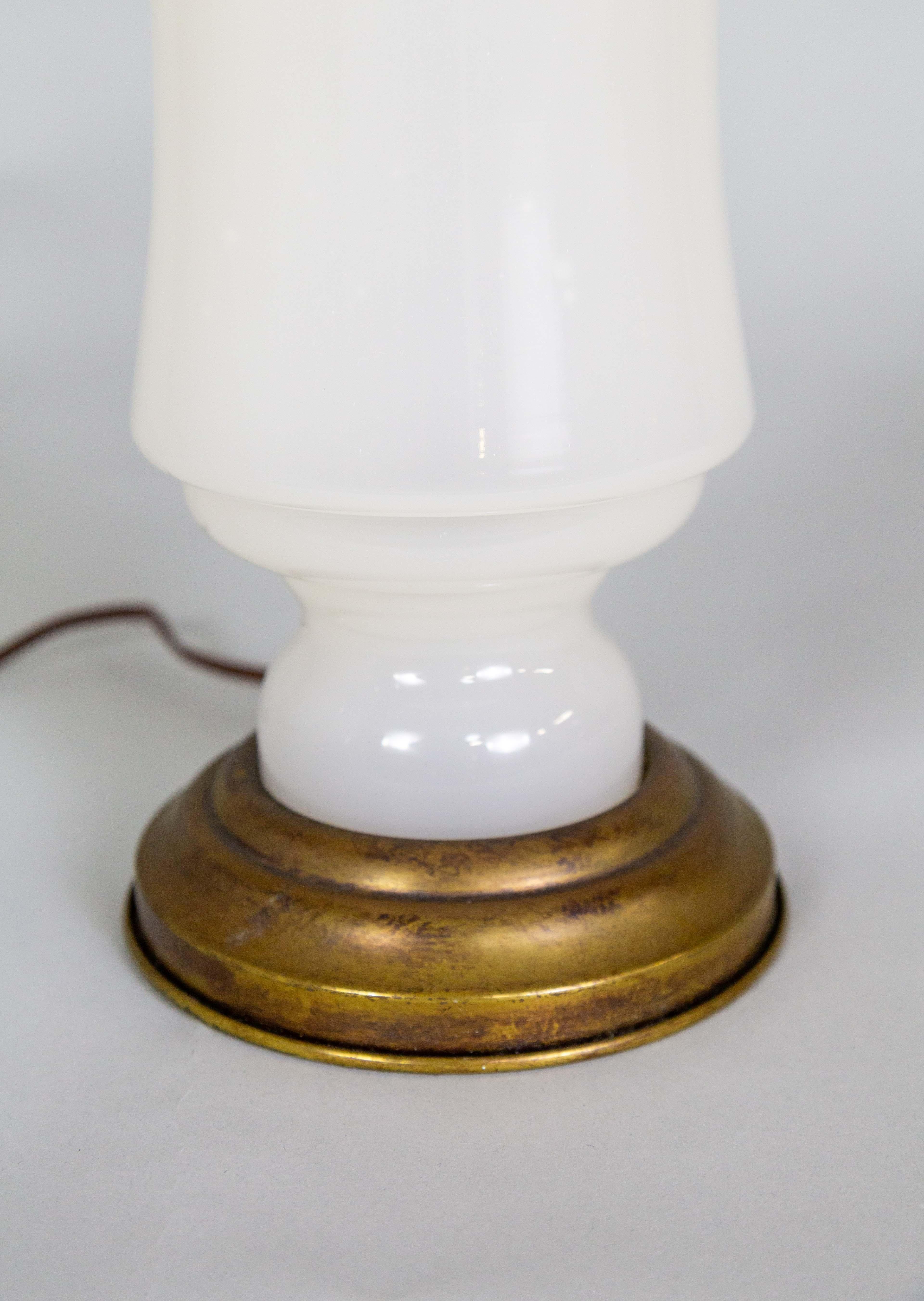 20th Century Opaline Glass & Brass Kerosine Style Table Lamp by Fredrick Cooper For Sale