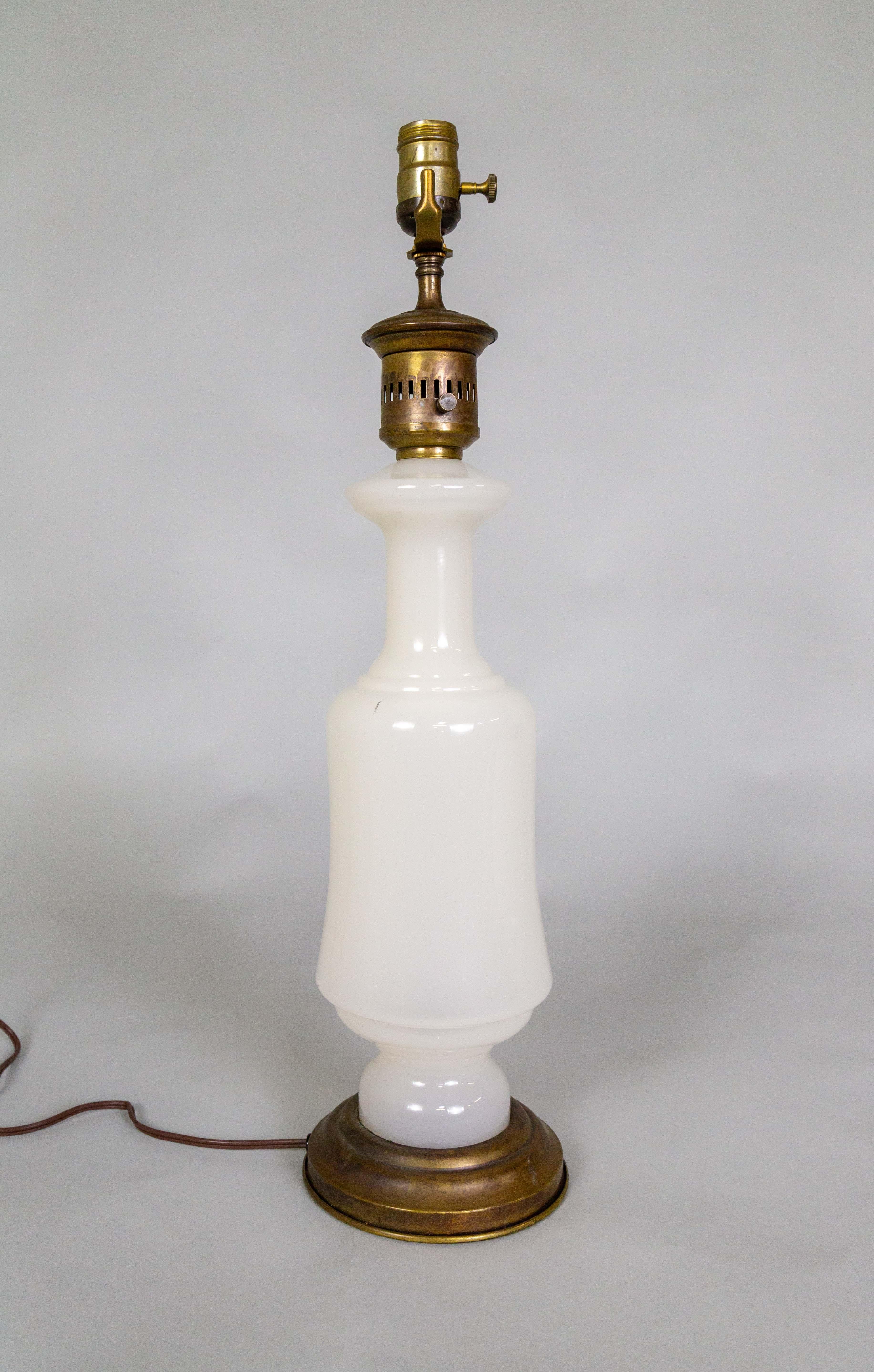Opaline Glass & Brass Kerosine Style Table Lamp by Fredrick Cooper For Sale 2