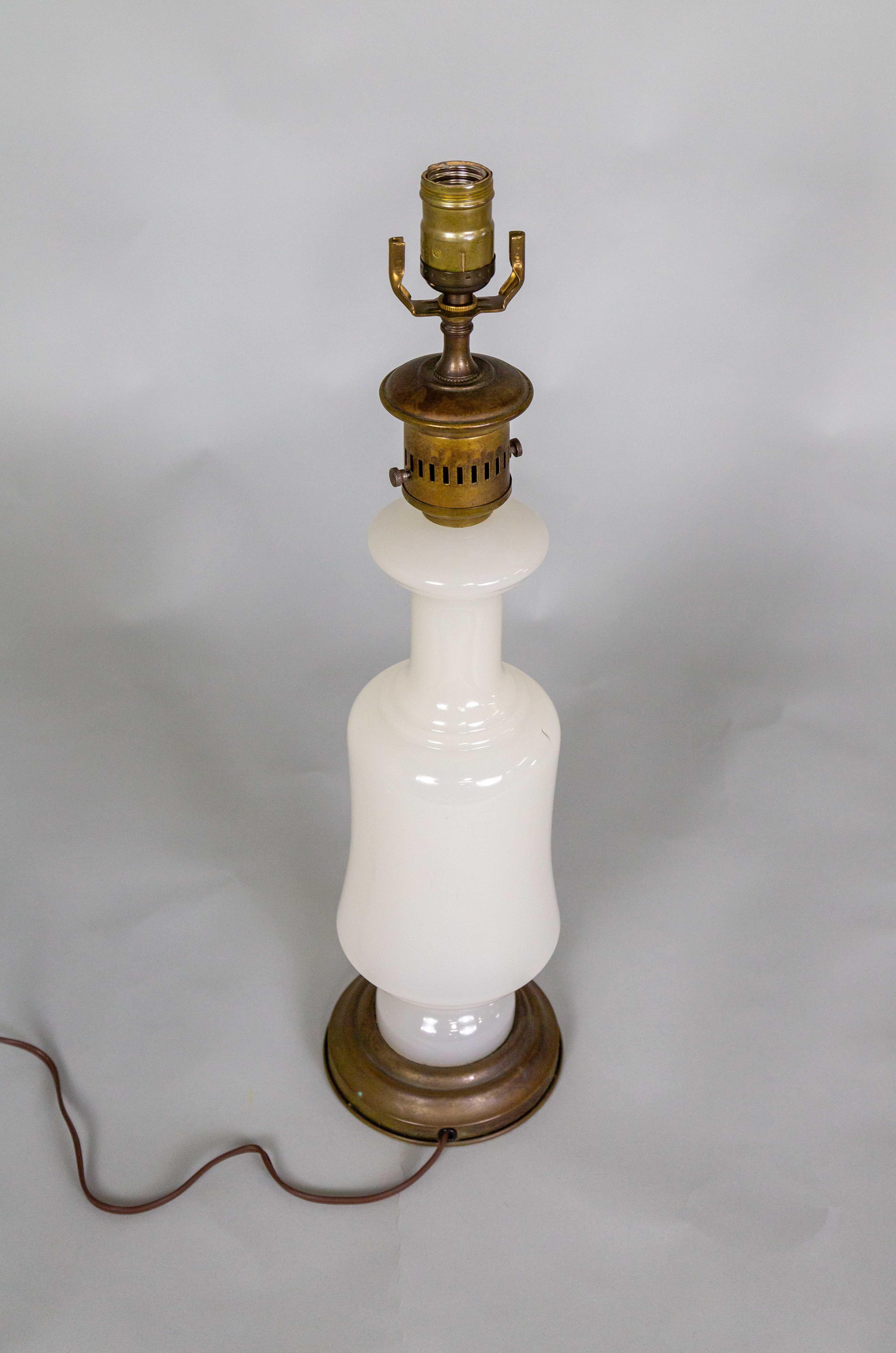 Opaline Glass & Brass Kerosine Style Table Lamp by Fredrick Cooper For Sale 4