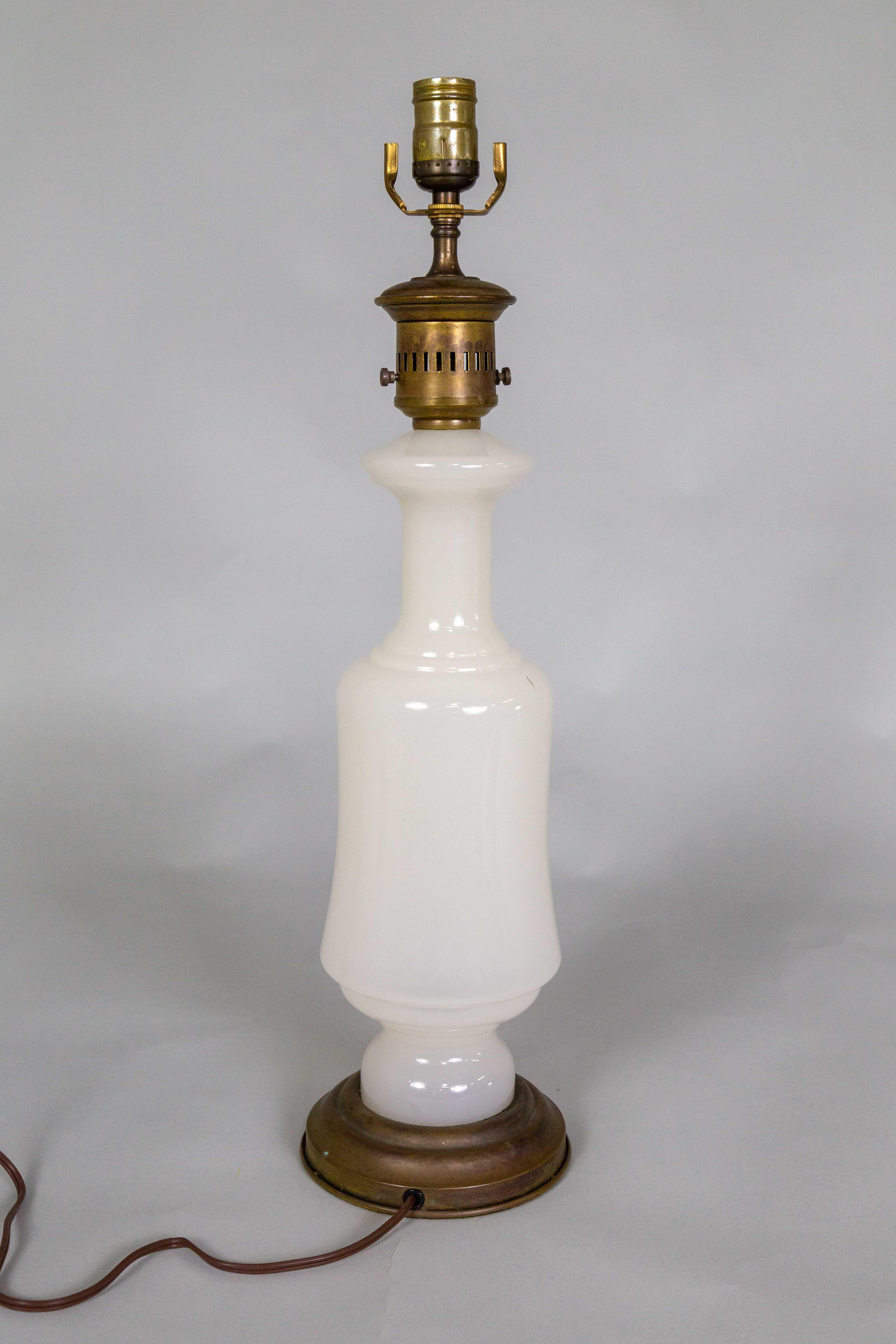Opaline Glass & Brass Kerosine Style Table Lamp by Fredrick Cooper For Sale 5