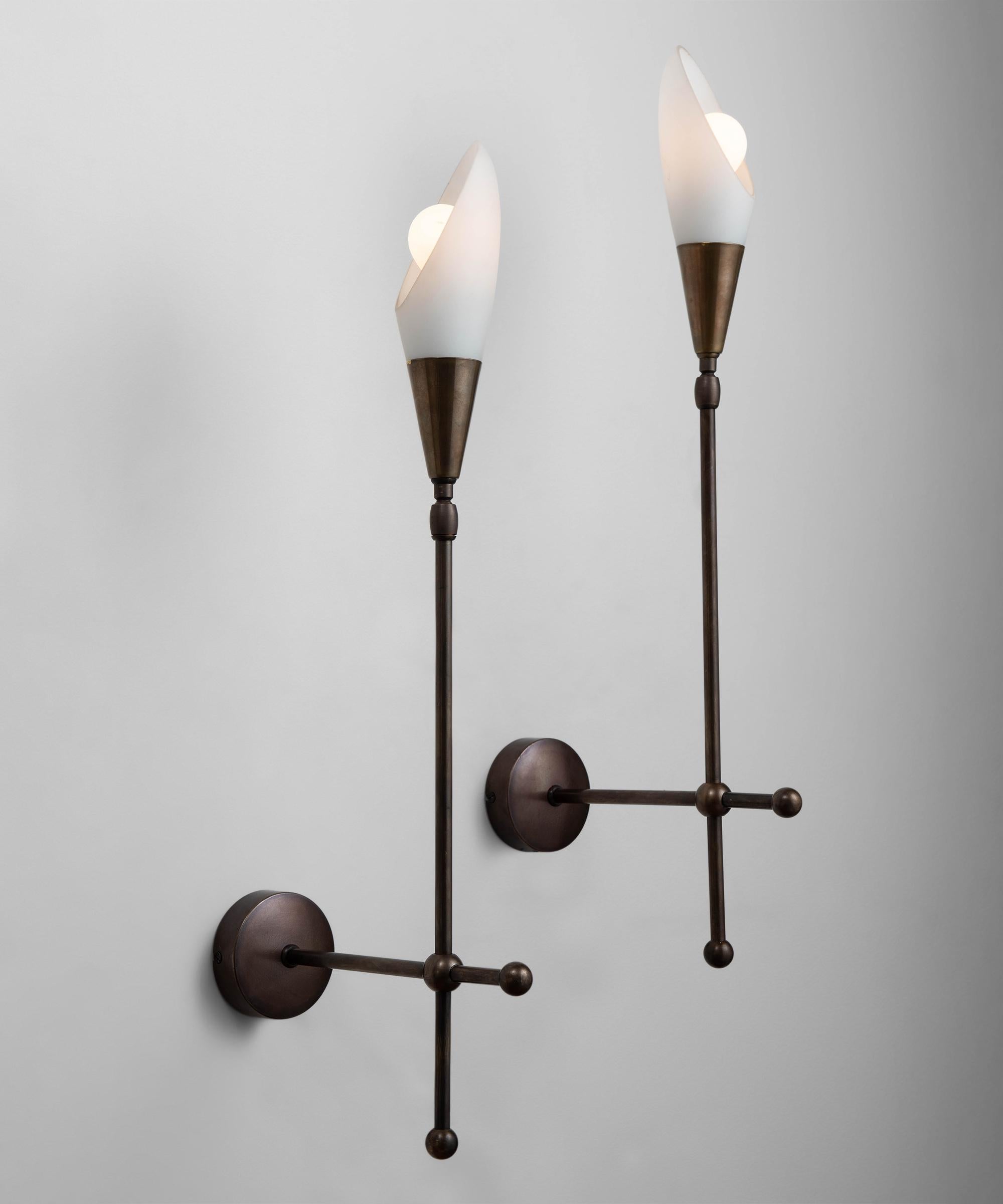 Italian Opaline Glass and Brass Sconce, Made in Italy For Sale