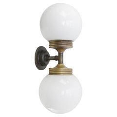 Opaline Glass Brass Vintage Cast Iron Double Sconces Wall Lights