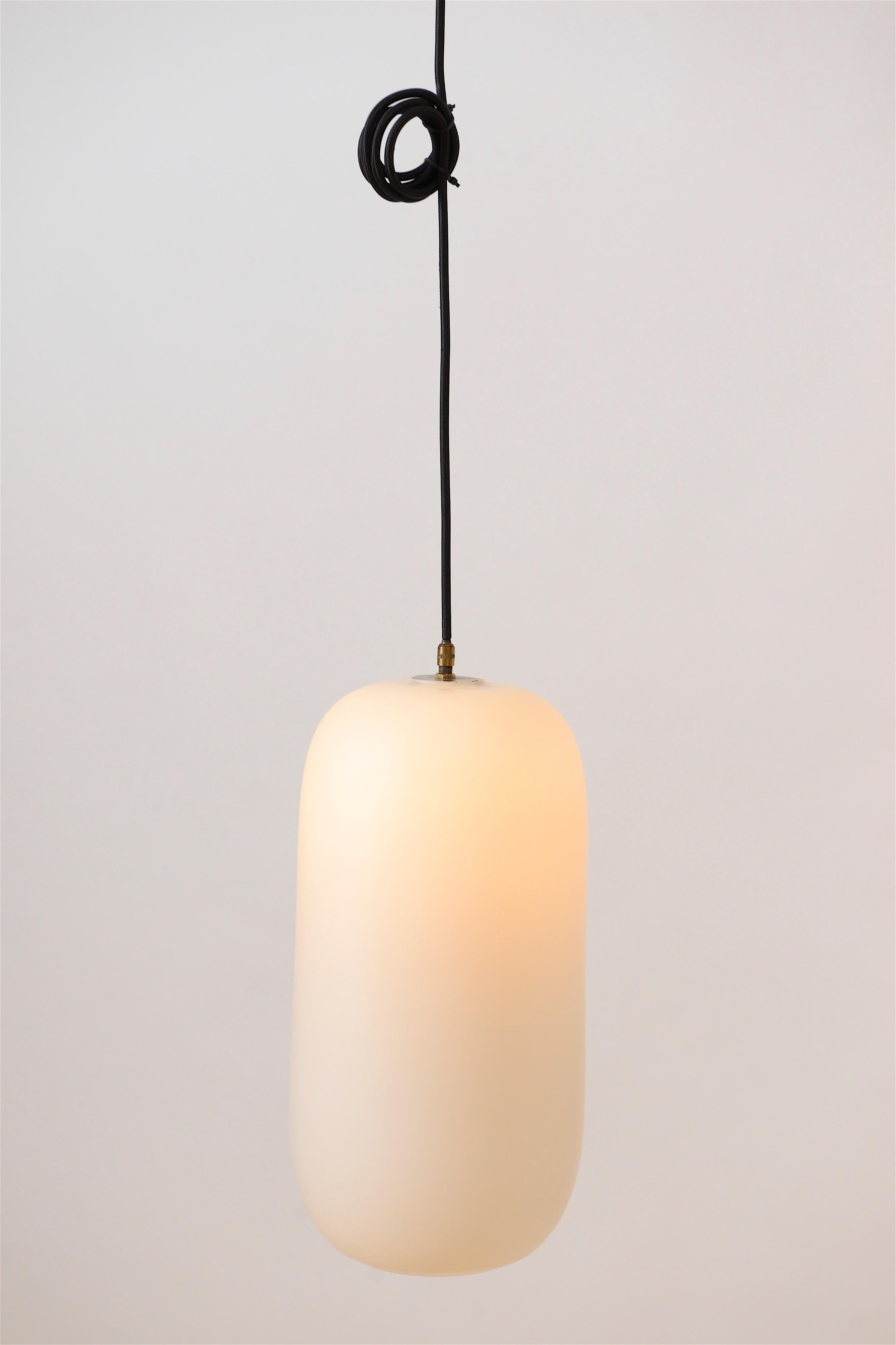Mid-Century Modern Opaline Glass Ceiling Pendant in the Style of Stilnovo, Italy, circa 1950