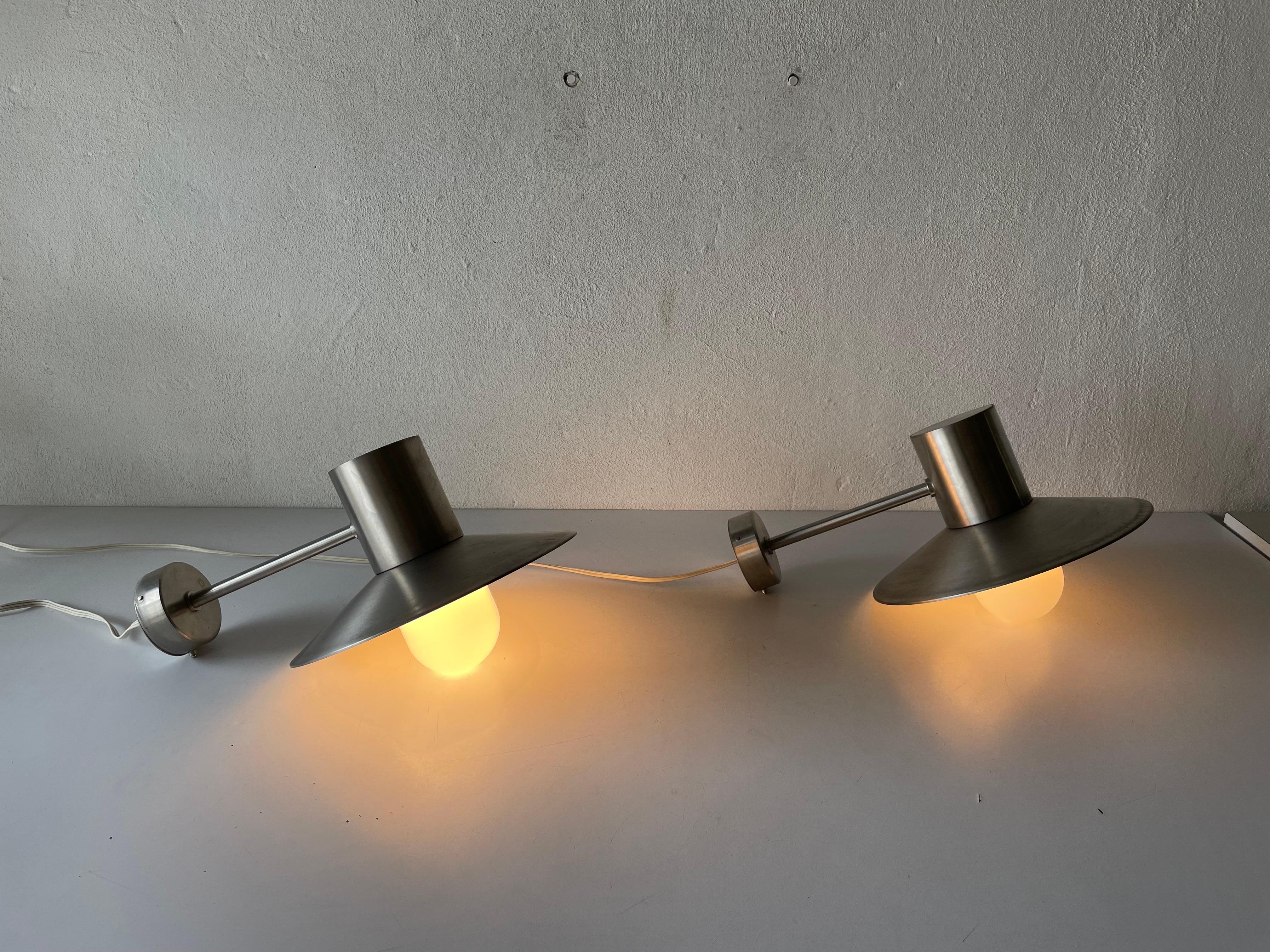 Opaline Glass Chrome Industrial Pair of Outdoor Sconces by Bega, 1980s