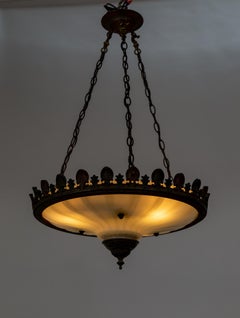 Opaline Glass Dish Pendant Light w/ Gothic Trim
