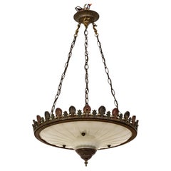 Opaline Glass Dish Pendant Light w/ Gothic Trim